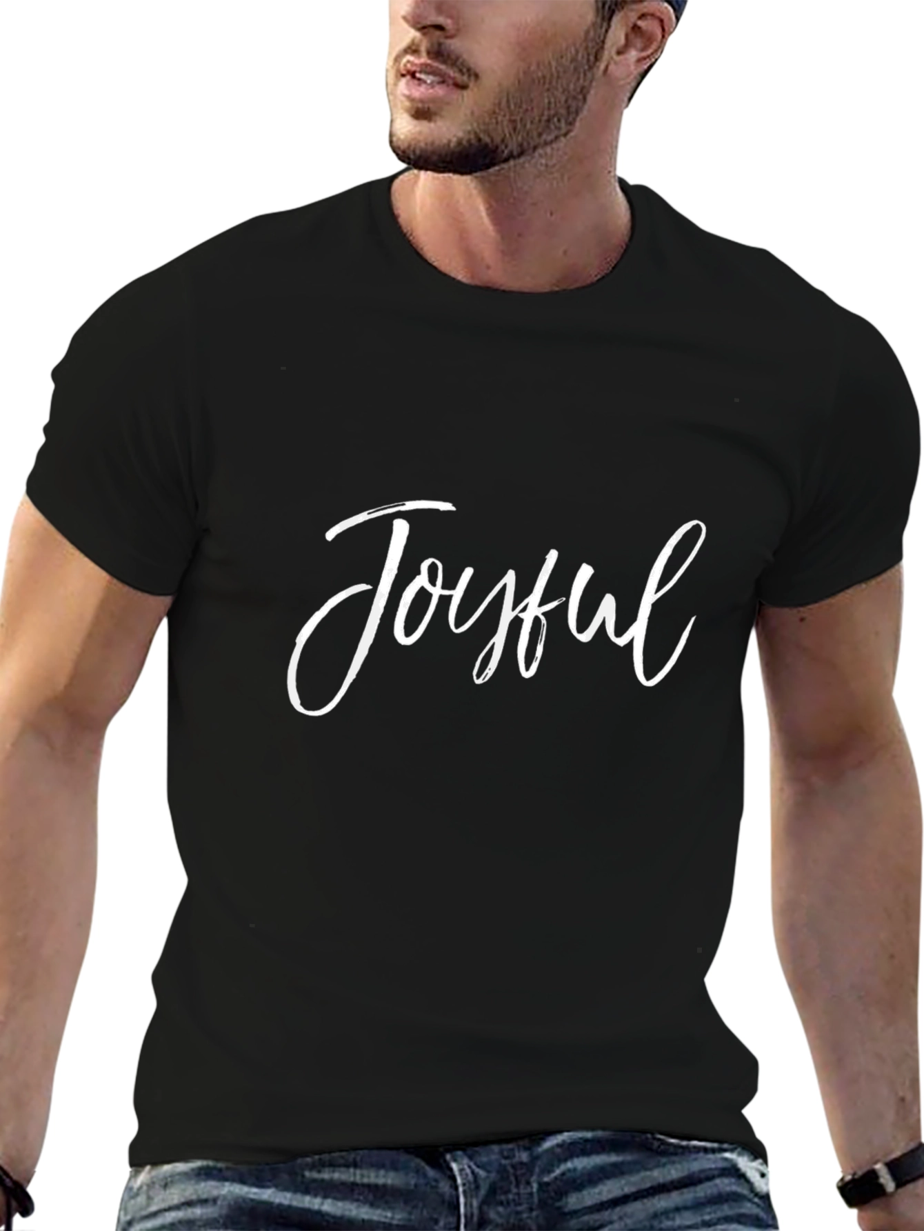 Joyful Black Graphic Tee - Mens Casual T-Shirt