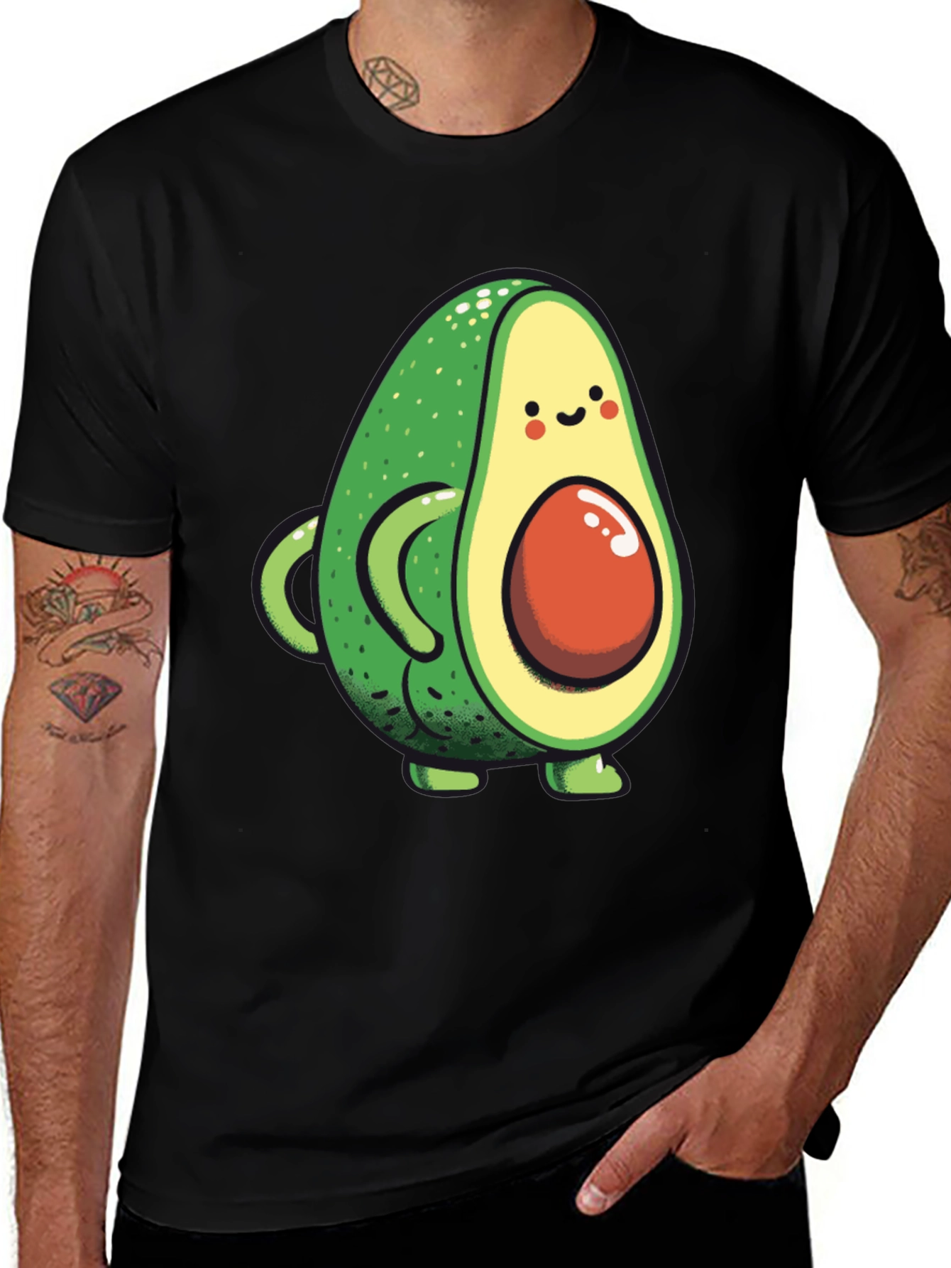 Cute Avocado Graphic Black T-Shirt