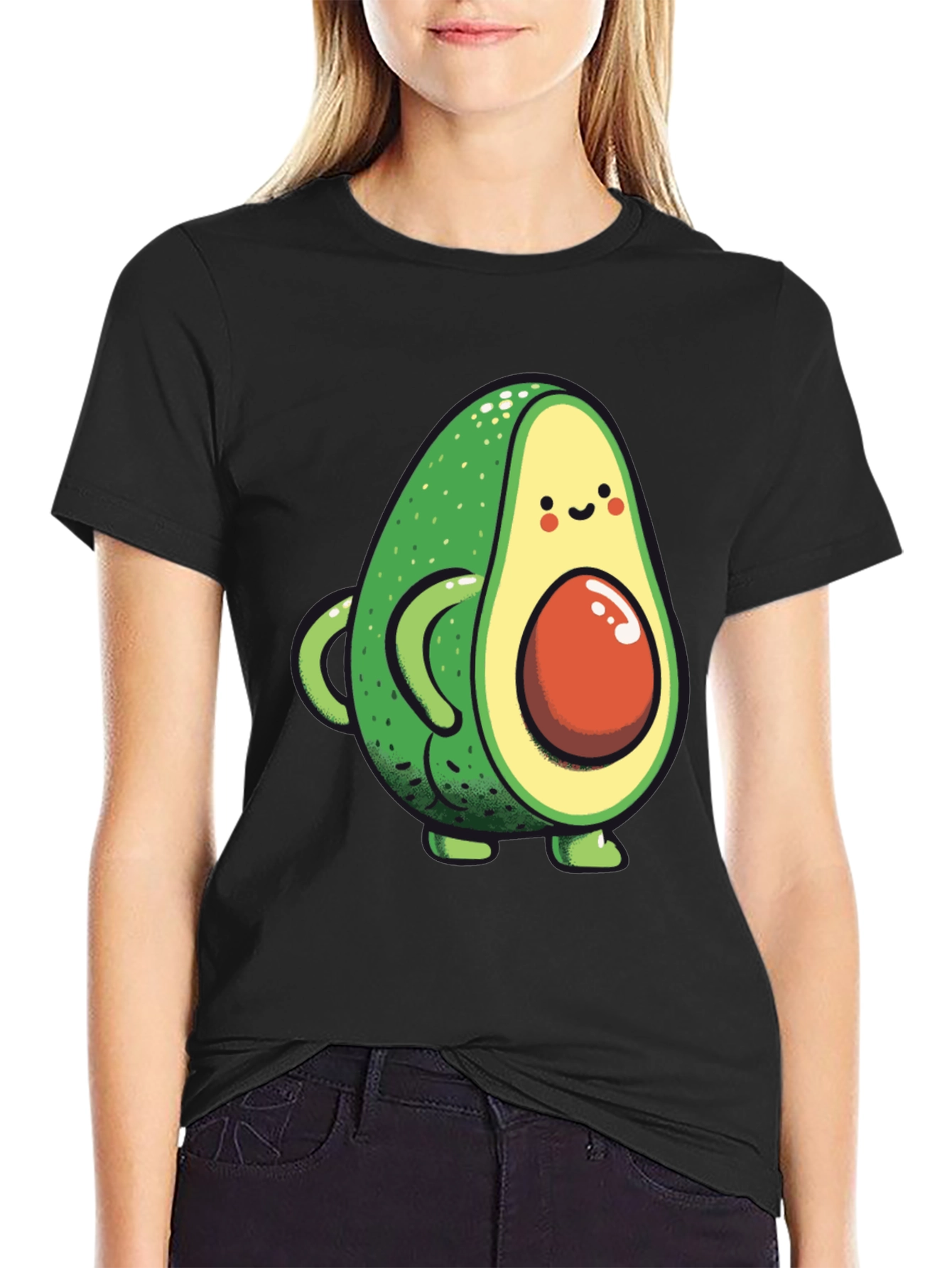Cute Avocado Graphic Black T-Shirt