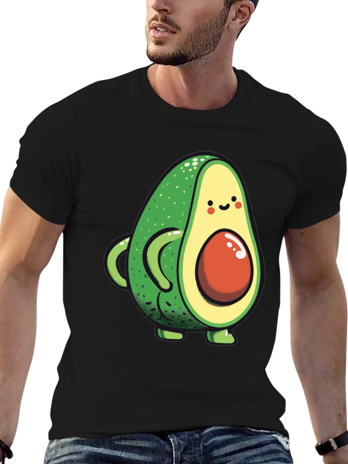 Cute Avocado Graphic Black T-Shirt