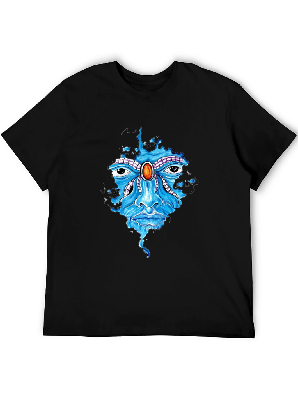Abstract Face Graphic Print Mens Black T-Shirt