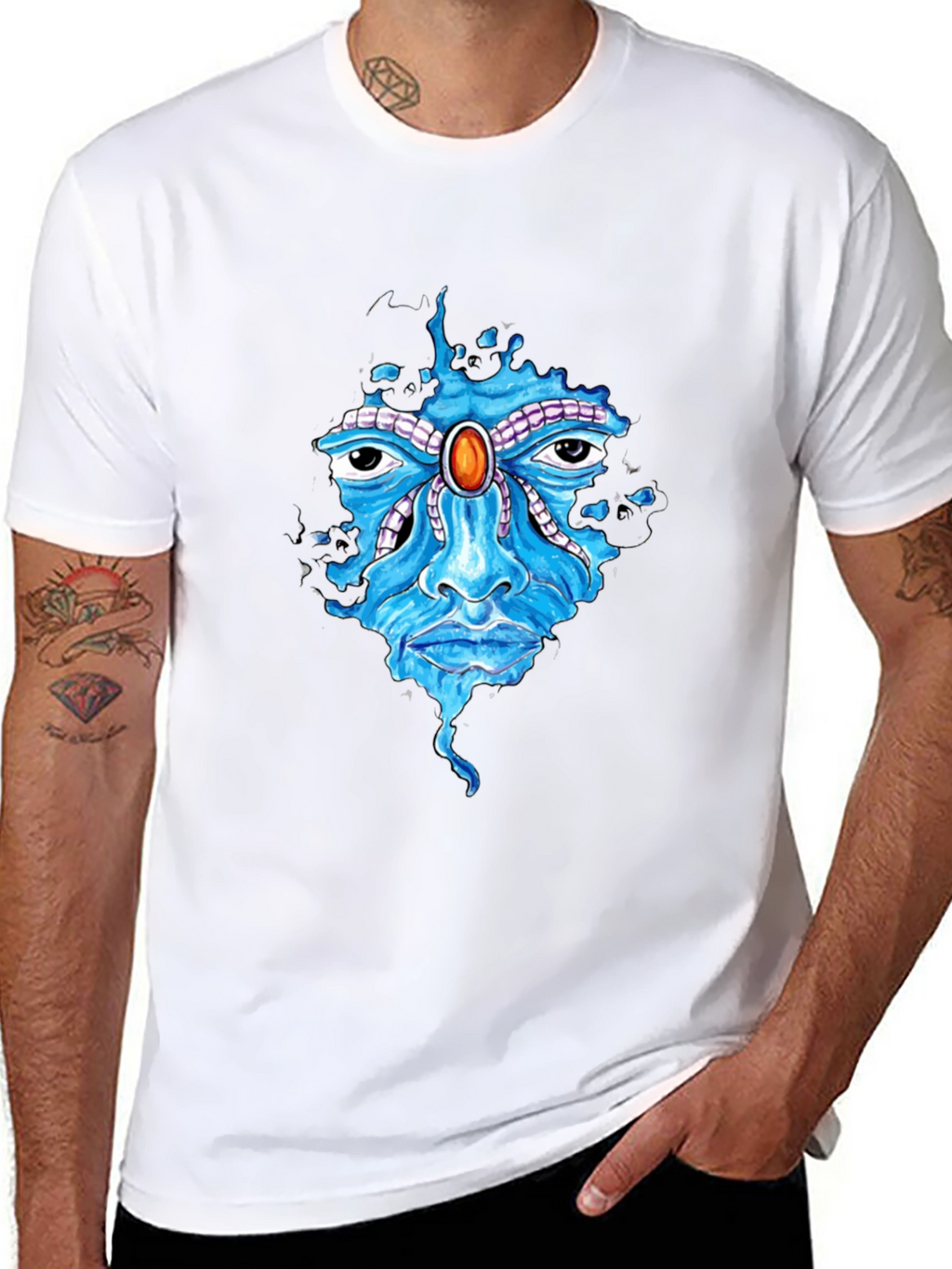 Abstract Face Graphic Print Mens Black T-Shirt