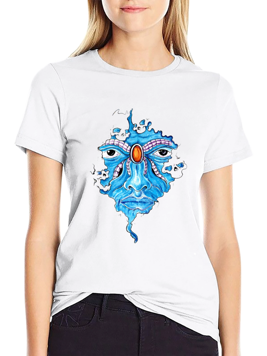Abstract Face Graphic Print Mens Black T-Shirt