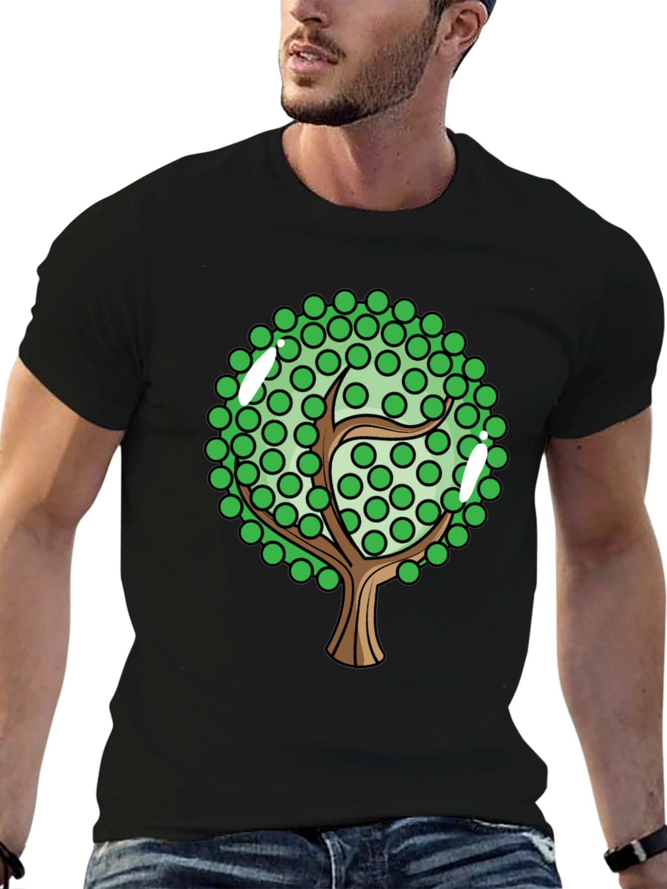 Cartoon Tree Graphic Tee - Black Cotton Blend
