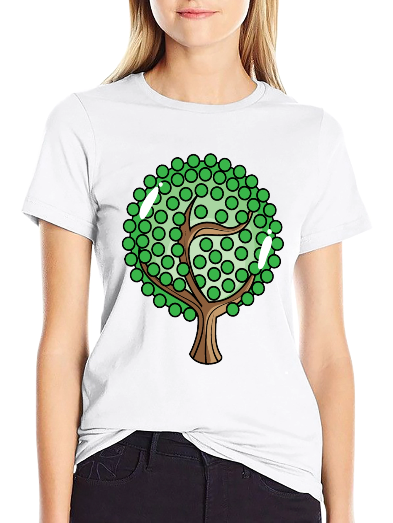 Cartoon Tree Graphic Tee - Black Cotton Blend