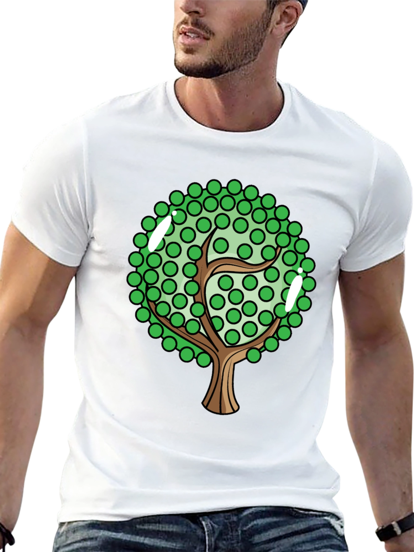 Cartoon Tree Graphic Tee - Black Cotton Blend