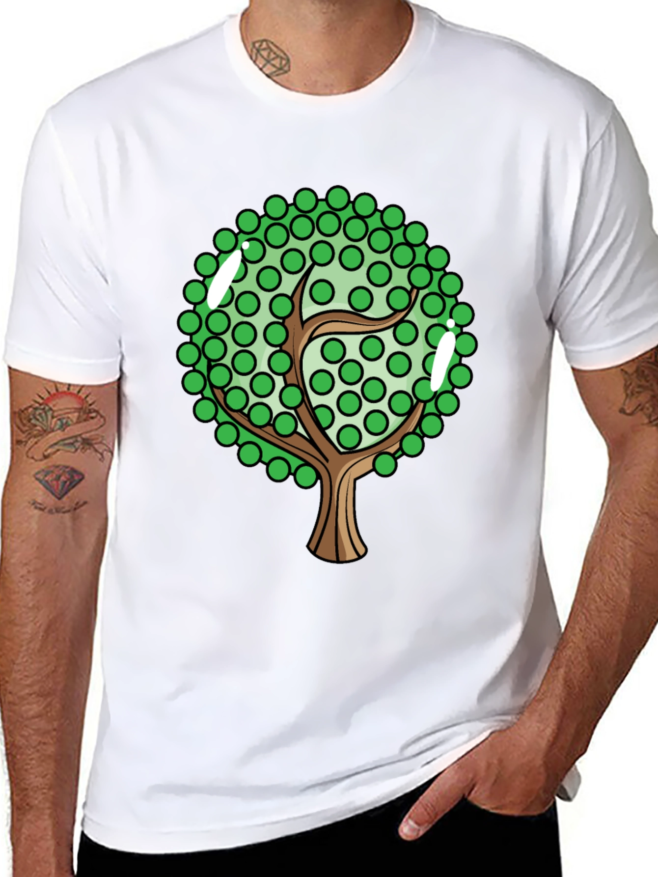 Cartoon Tree Graphic Tee - Black Cotton Blend
