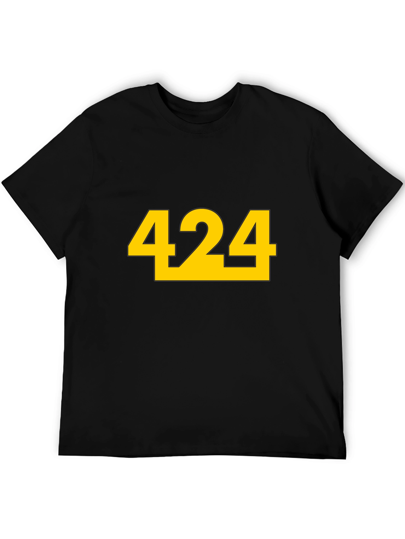 Black T-Shirt with Bold Yellow 424 Graphic