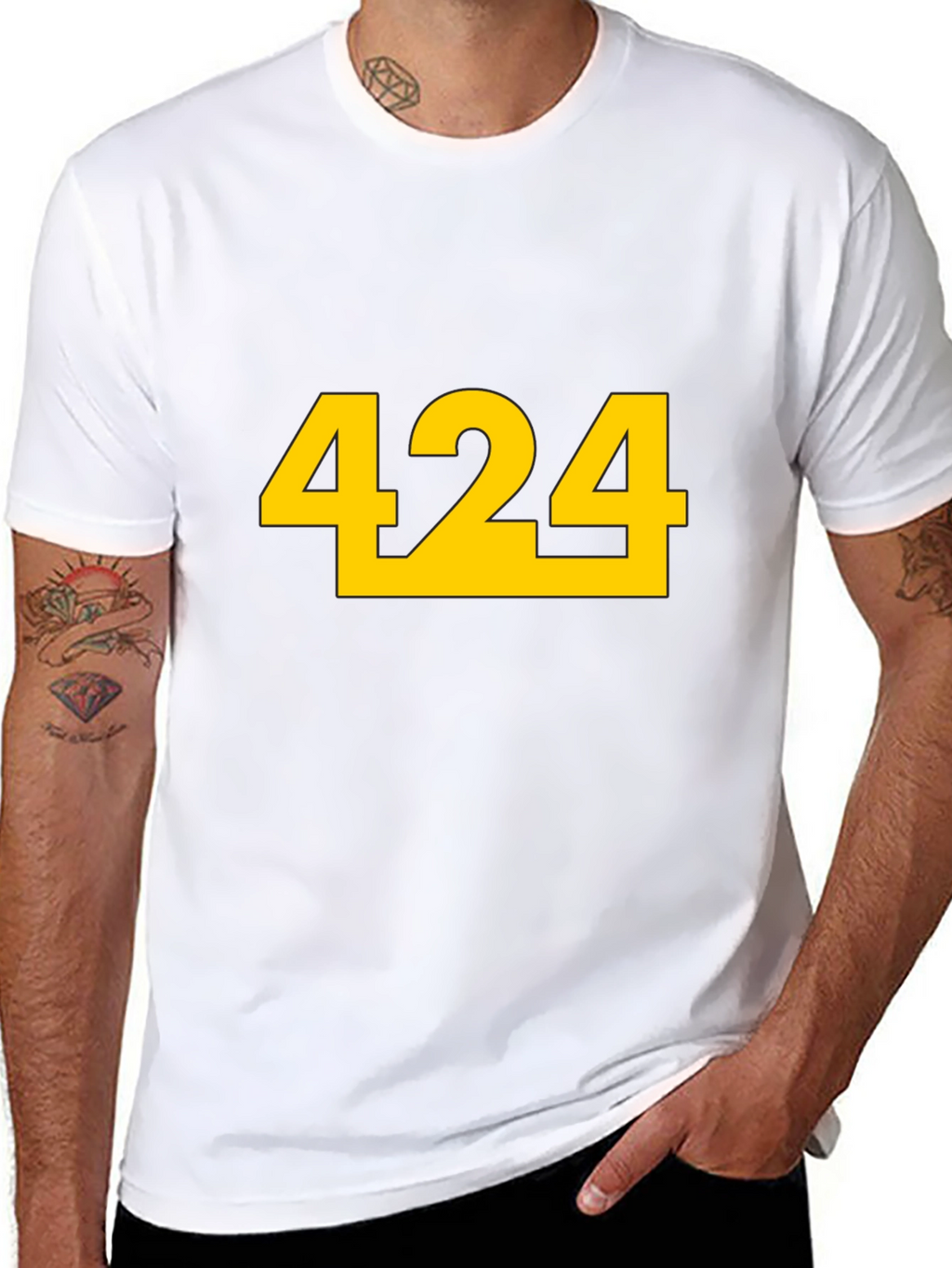 Black T-Shirt with Bold Yellow 424 Graphic