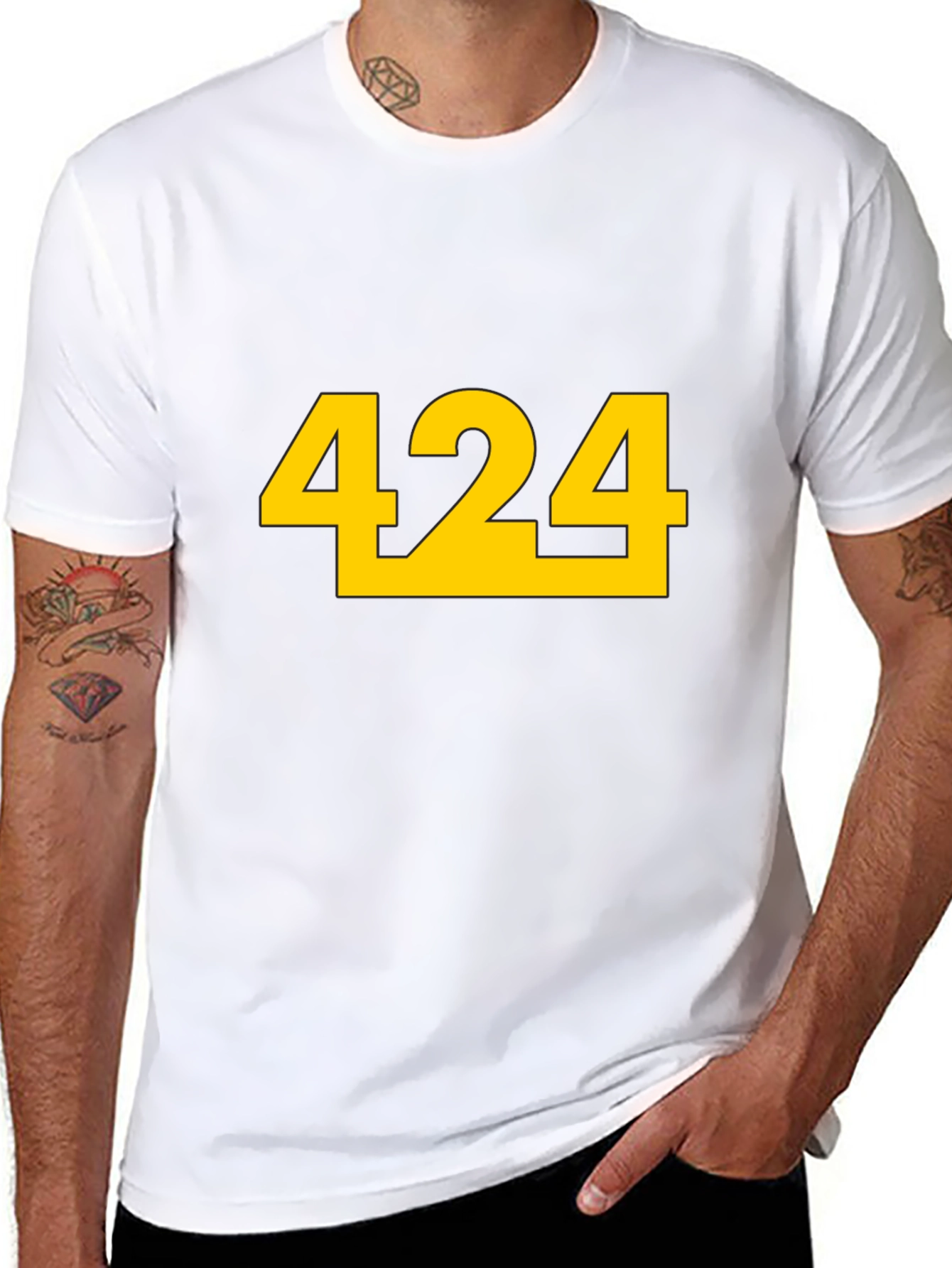 Black T-Shirt with Bold Yellow 424 Graphic