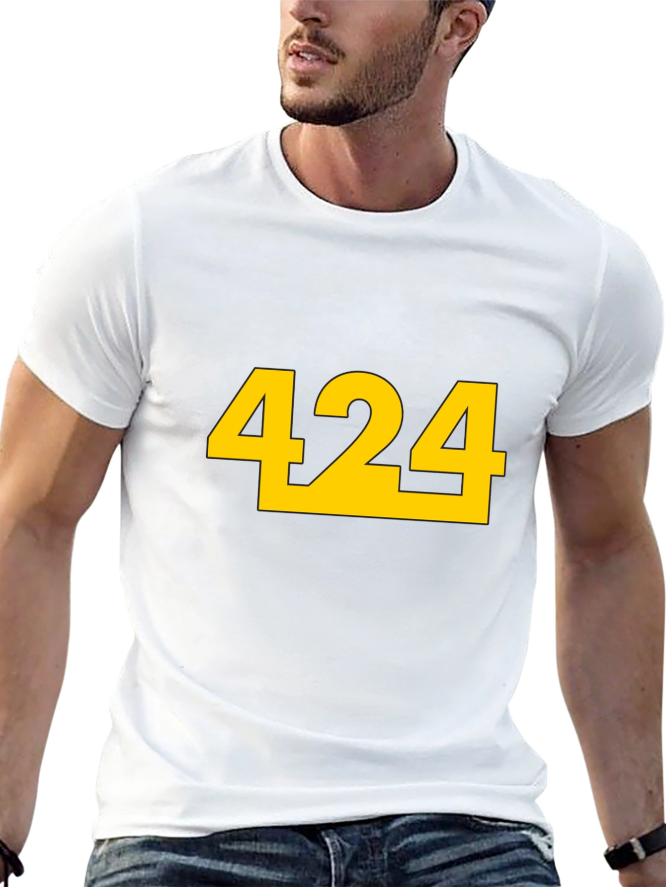 Black T-Shirt with Bold Yellow 424 Graphic