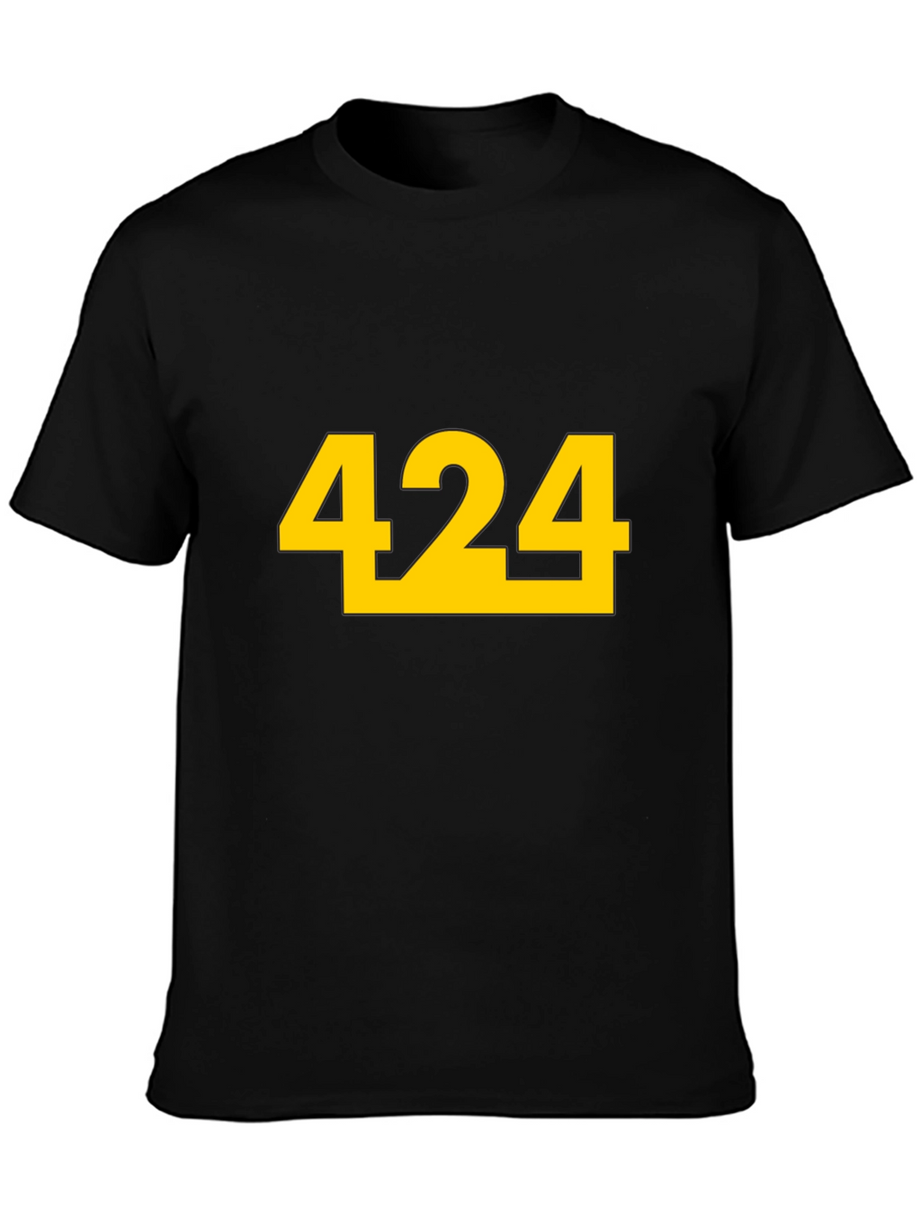 Black T-Shirt with Bold Yellow 424 Graphic