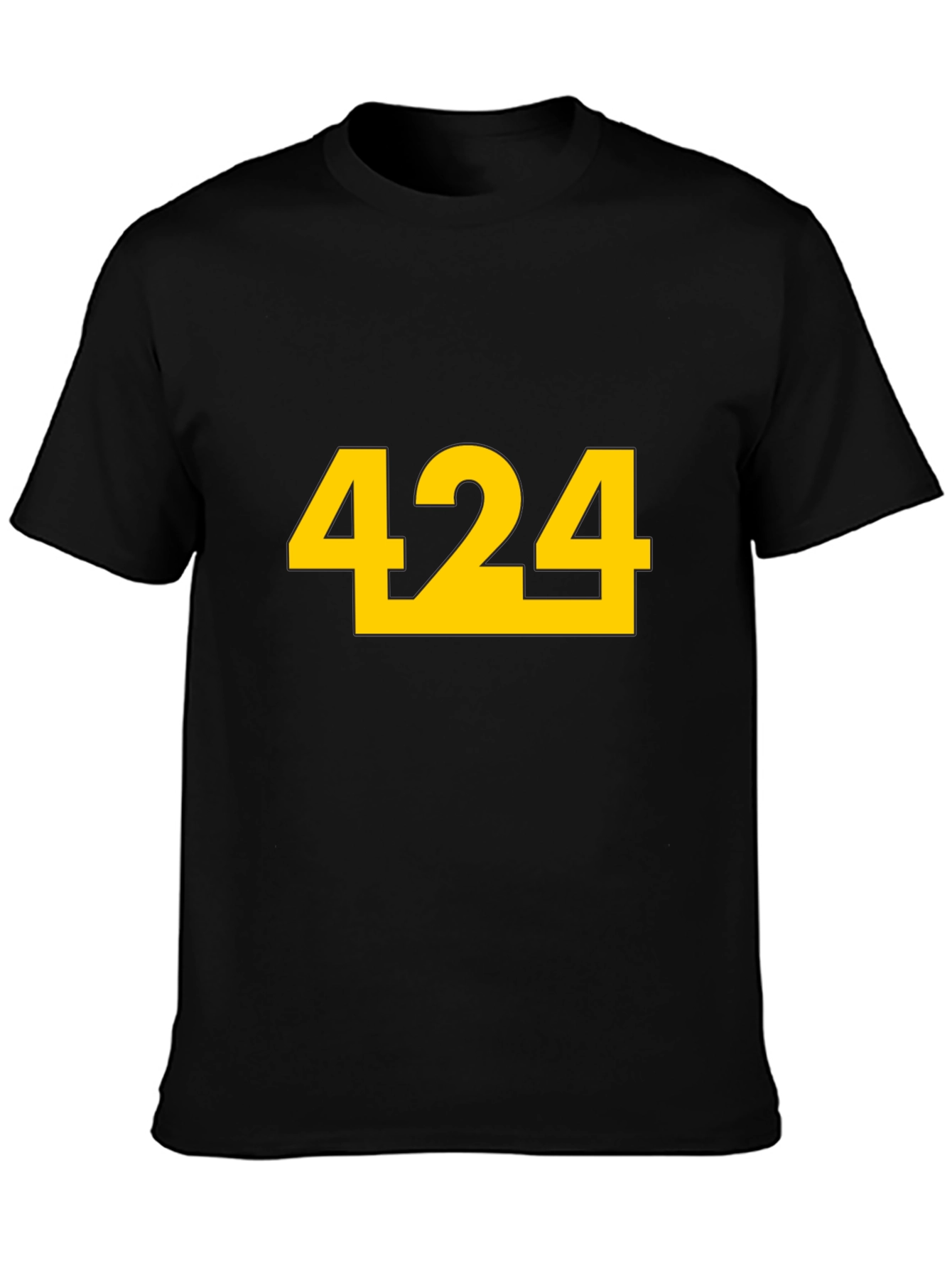 Black T-Shirt with Bold Yellow 424 Graphic