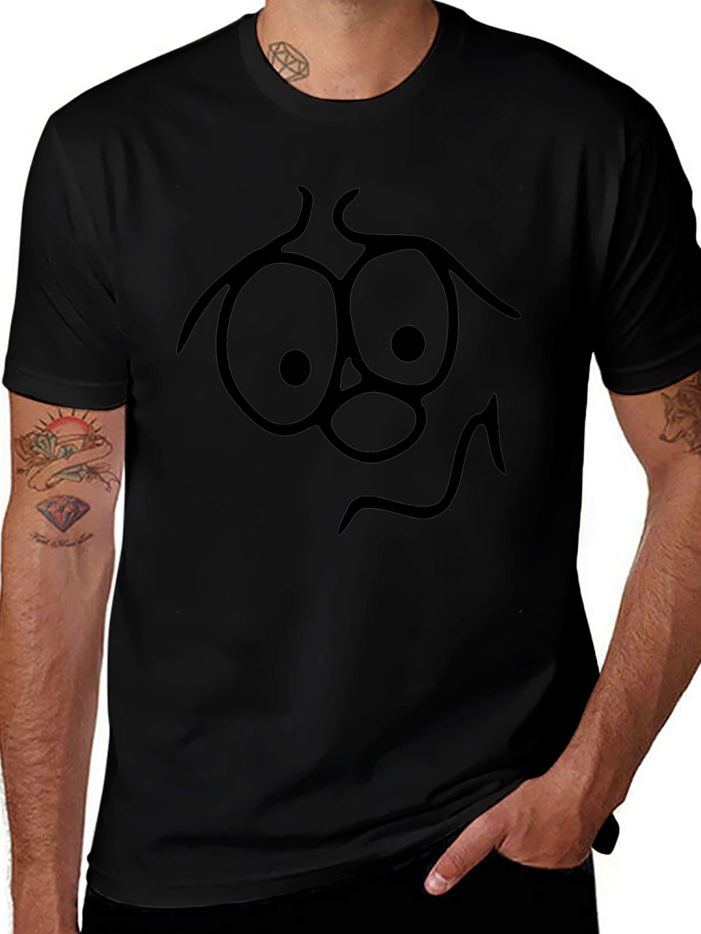 Funny Face Graphic Tee - Black Cotton T-Shirt