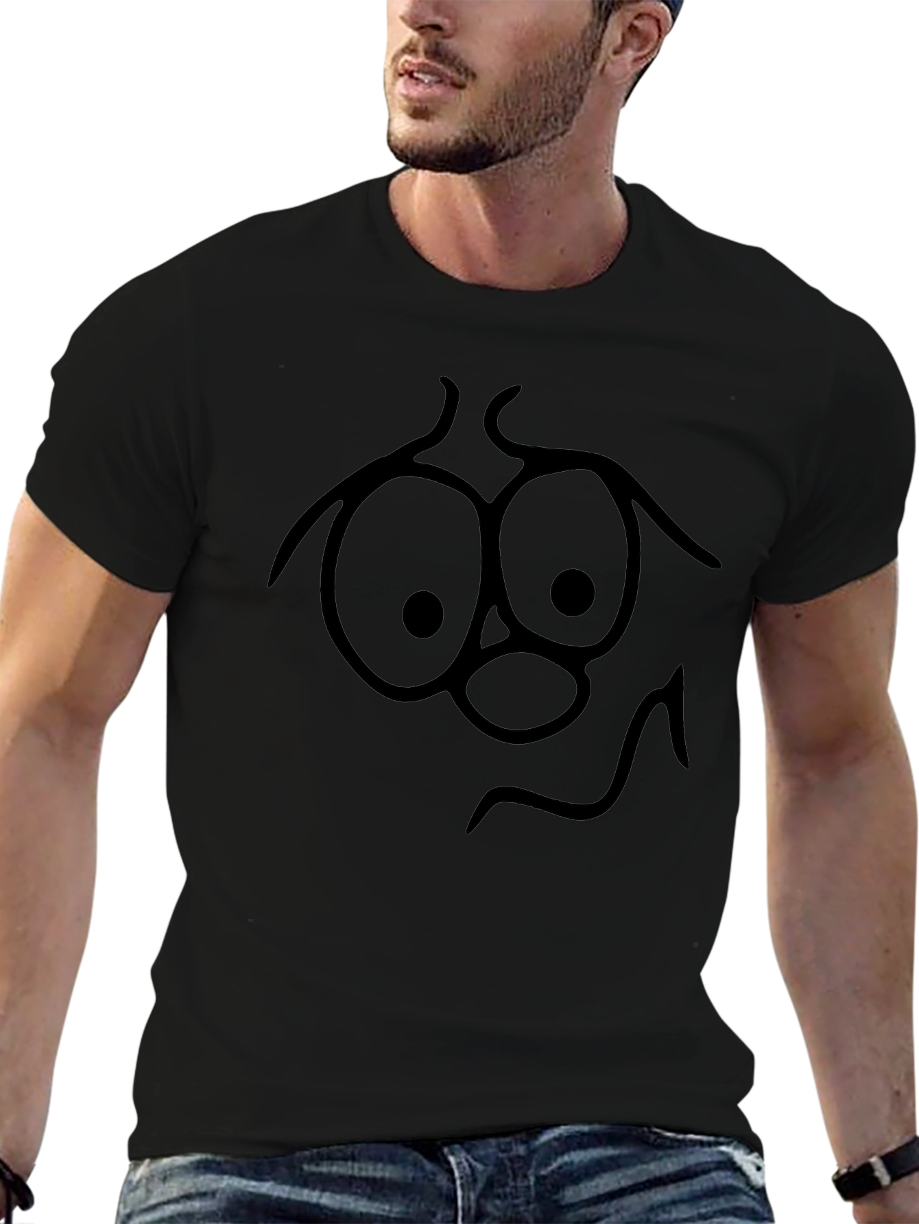 Funny Face Graphic Tee - Black Cotton T-Shirt