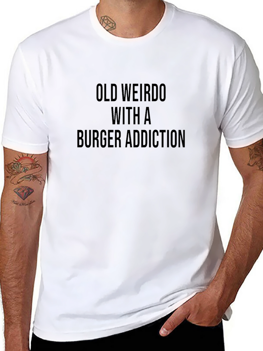 Old Weirdo Burger Addiction Funny Graphic Tee