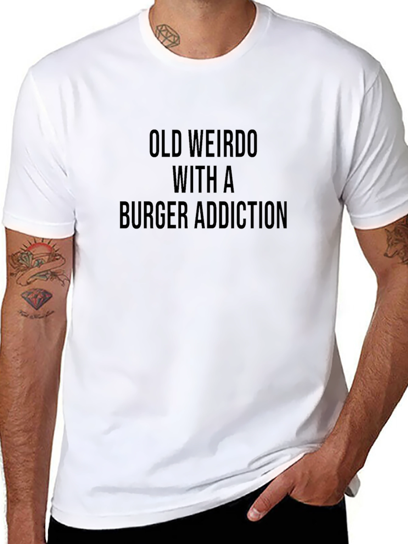 Old Weirdo Burger Addiction Funny Graphic Tee
