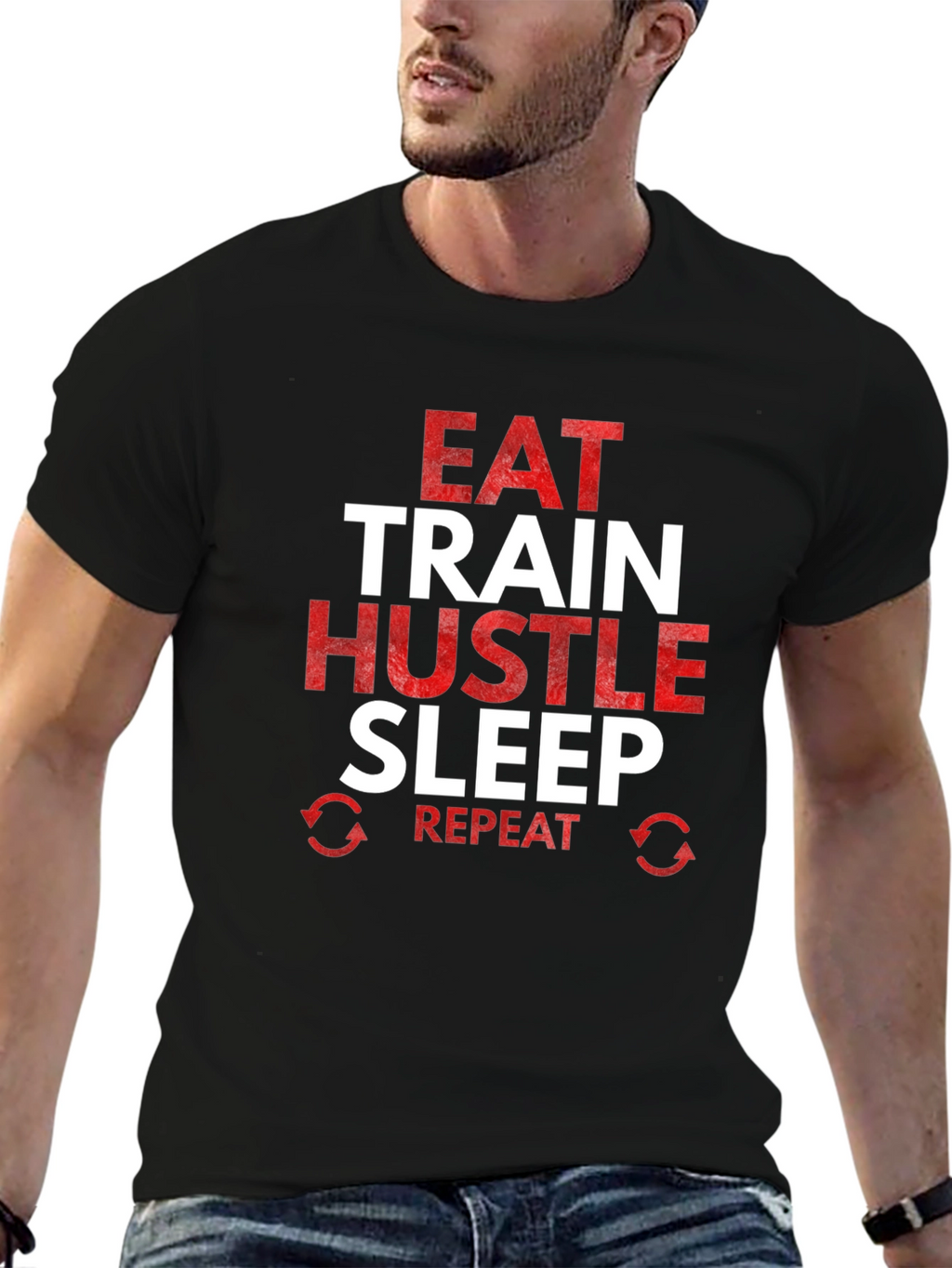 Eat Train Hustle Repeat Graphic Tee