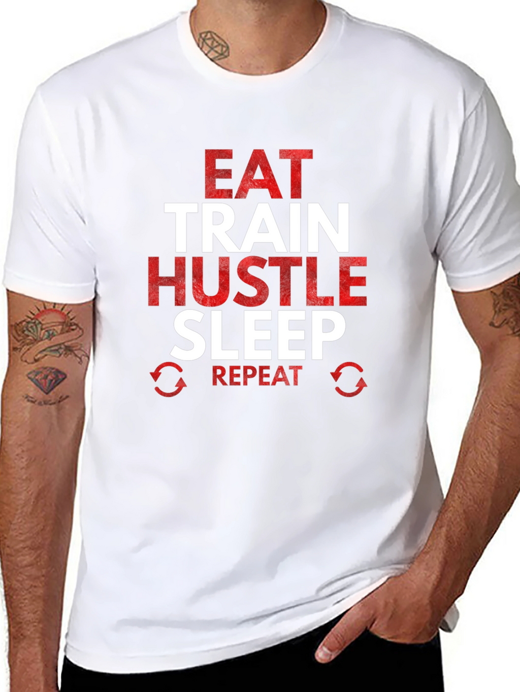 Eat Train Hustle Repeat Graphic Tee