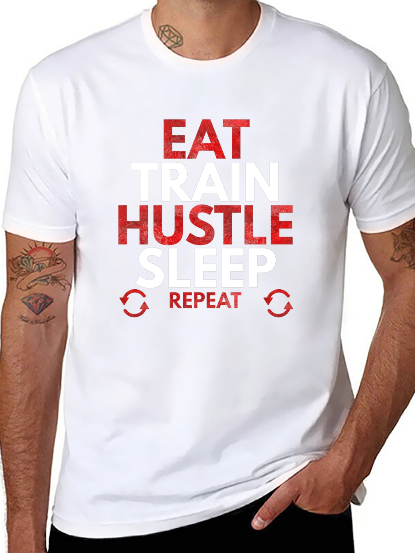 Eat Train Hustle Repeat Graphic Tee