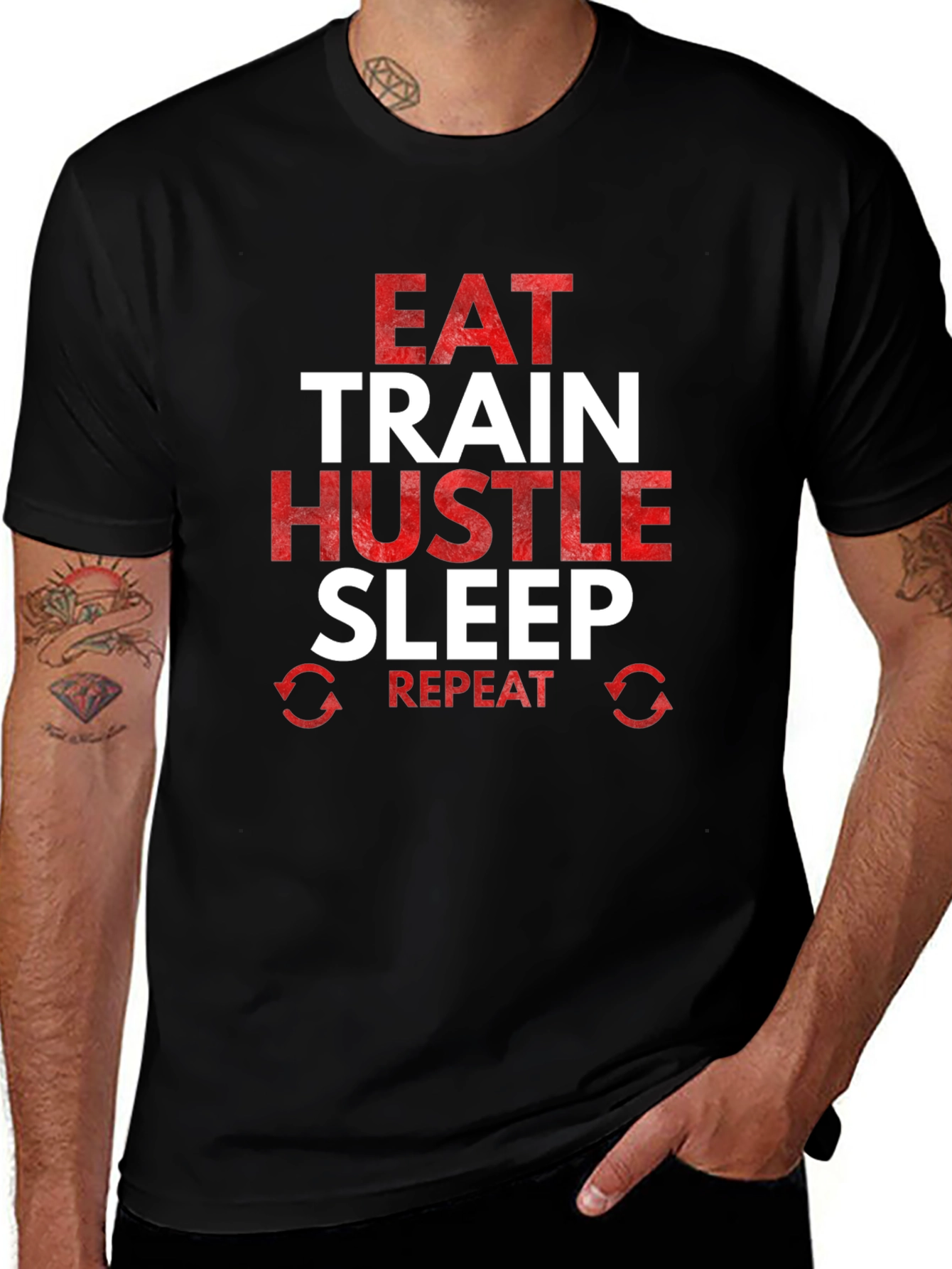 Eat Train Hustle Repeat Graphic Tee