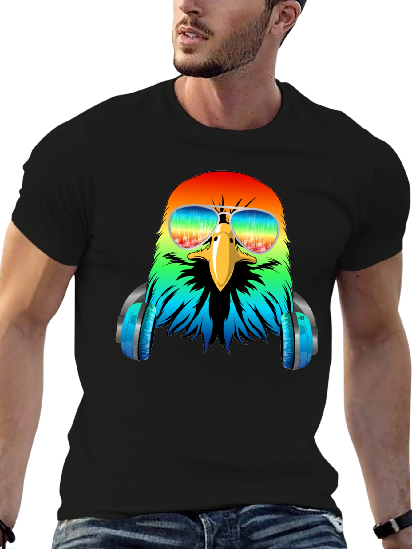Cool Eagle DJ T-Shirt - Colorful Bird with Headphones