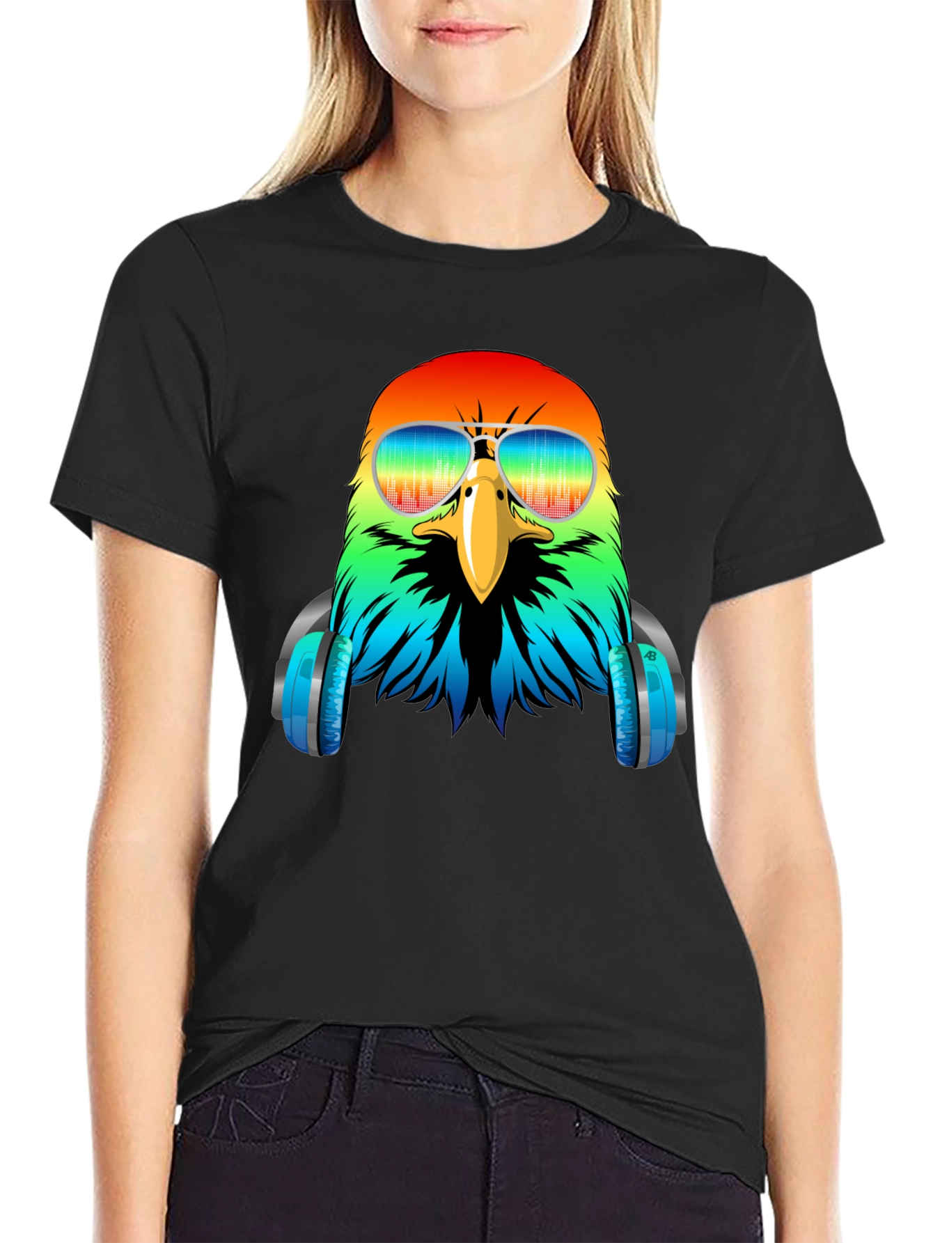 Cool Eagle DJ T-Shirt - Colorful Bird with Headphones