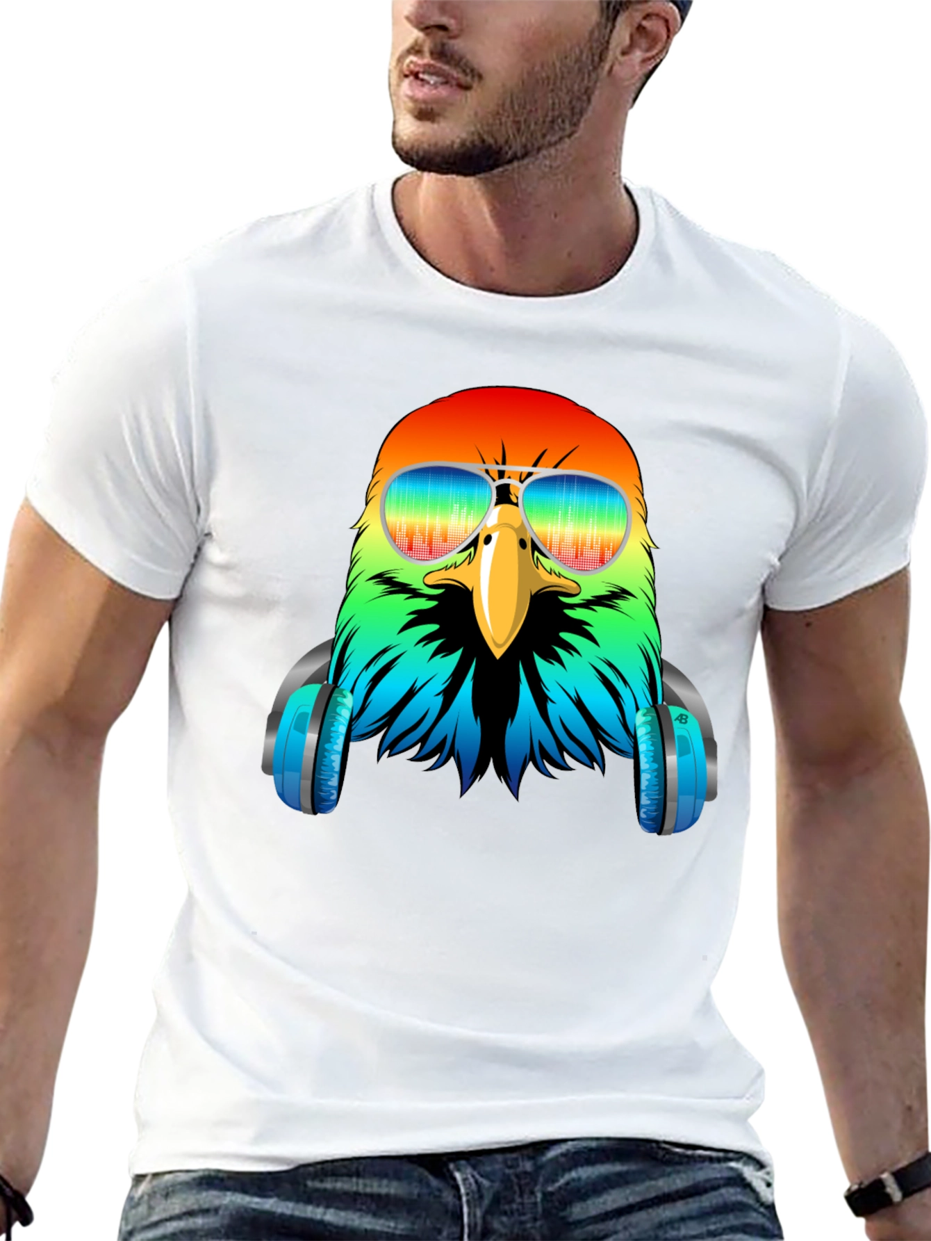 Cool Eagle DJ T-Shirt - Colorful Bird with Headphones