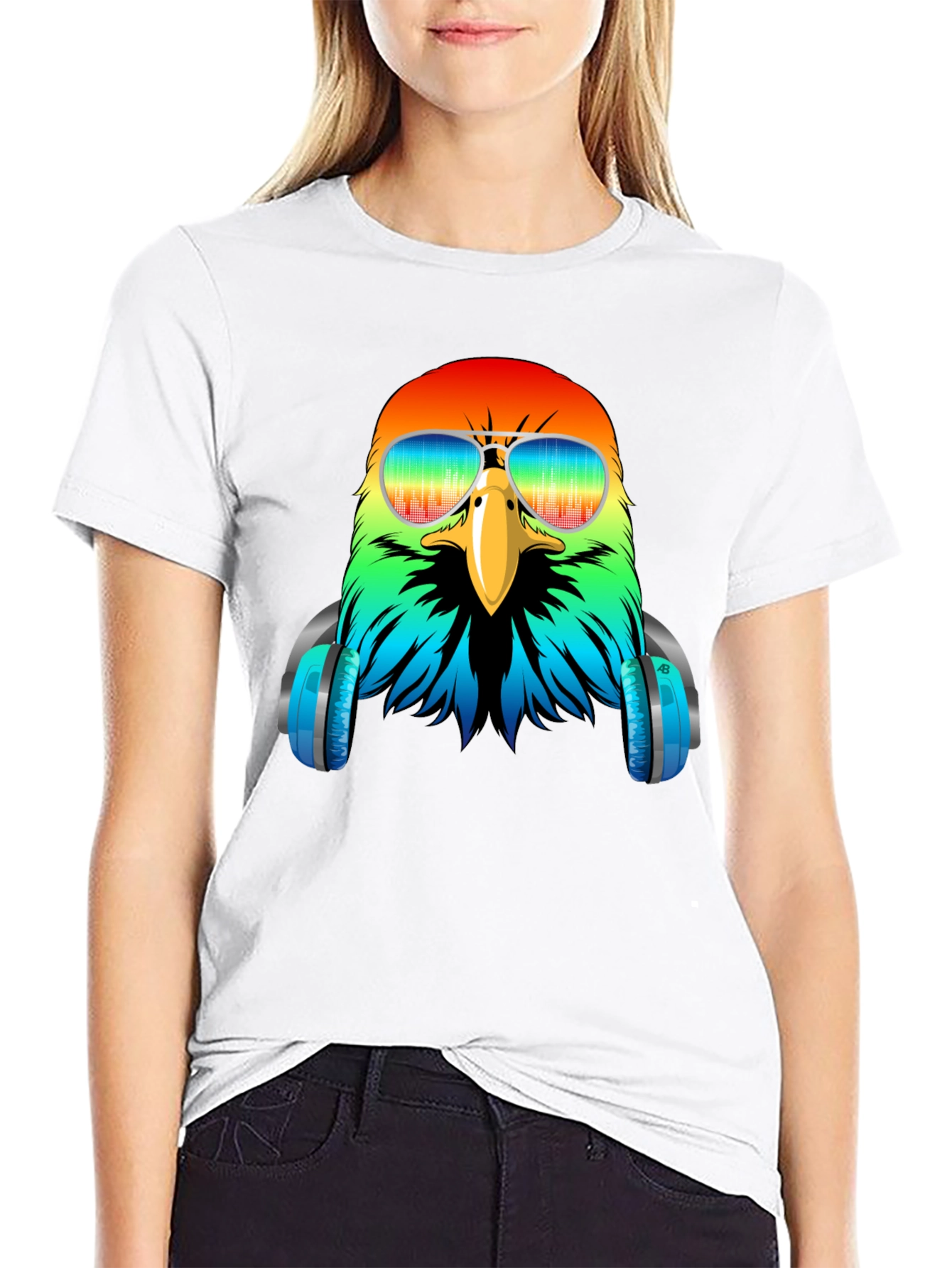 Cool Eagle DJ T-Shirt - Colorful Bird with Headphones