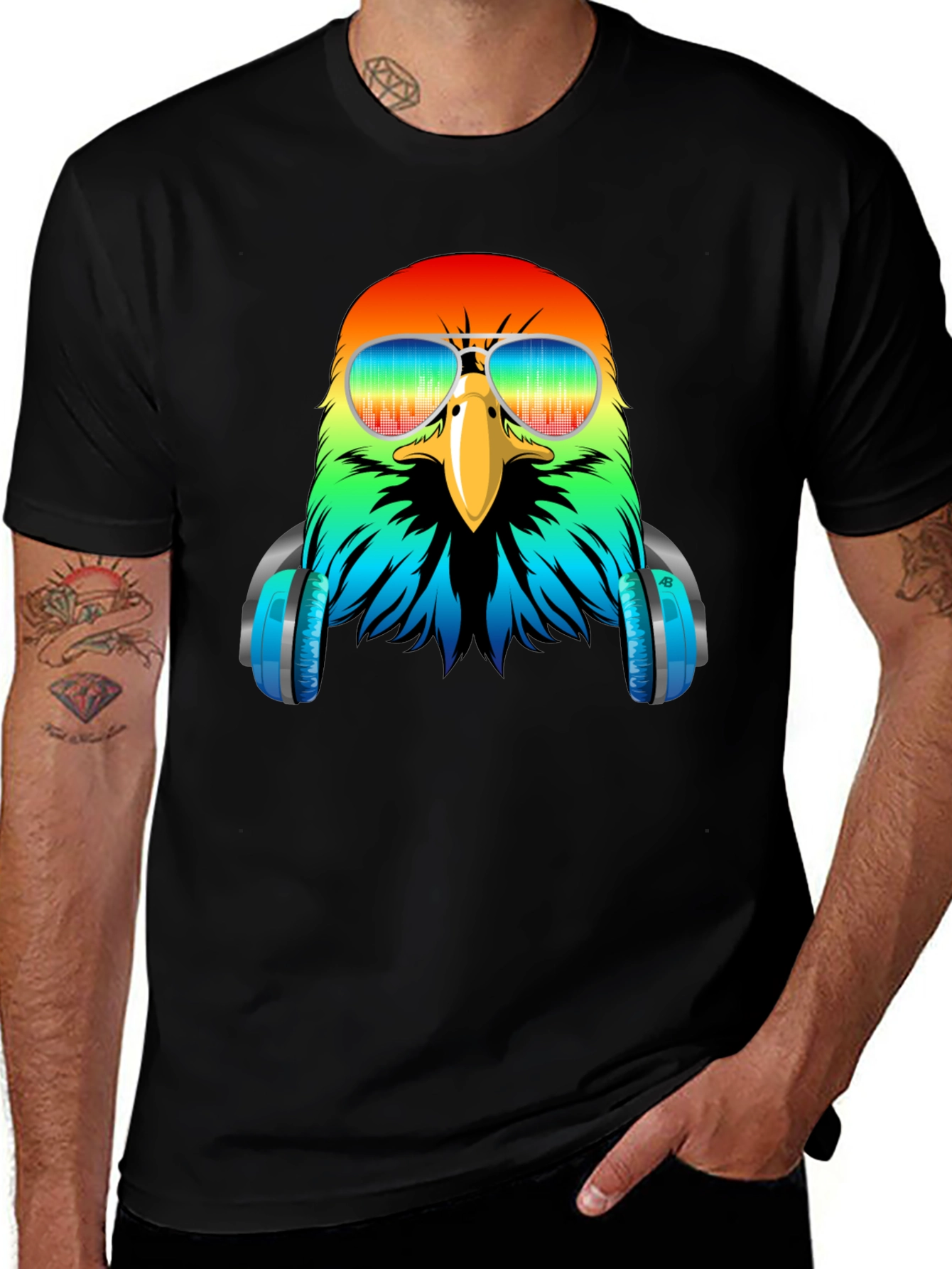 Cool Eagle DJ T-Shirt - Colorful Bird with Headphones