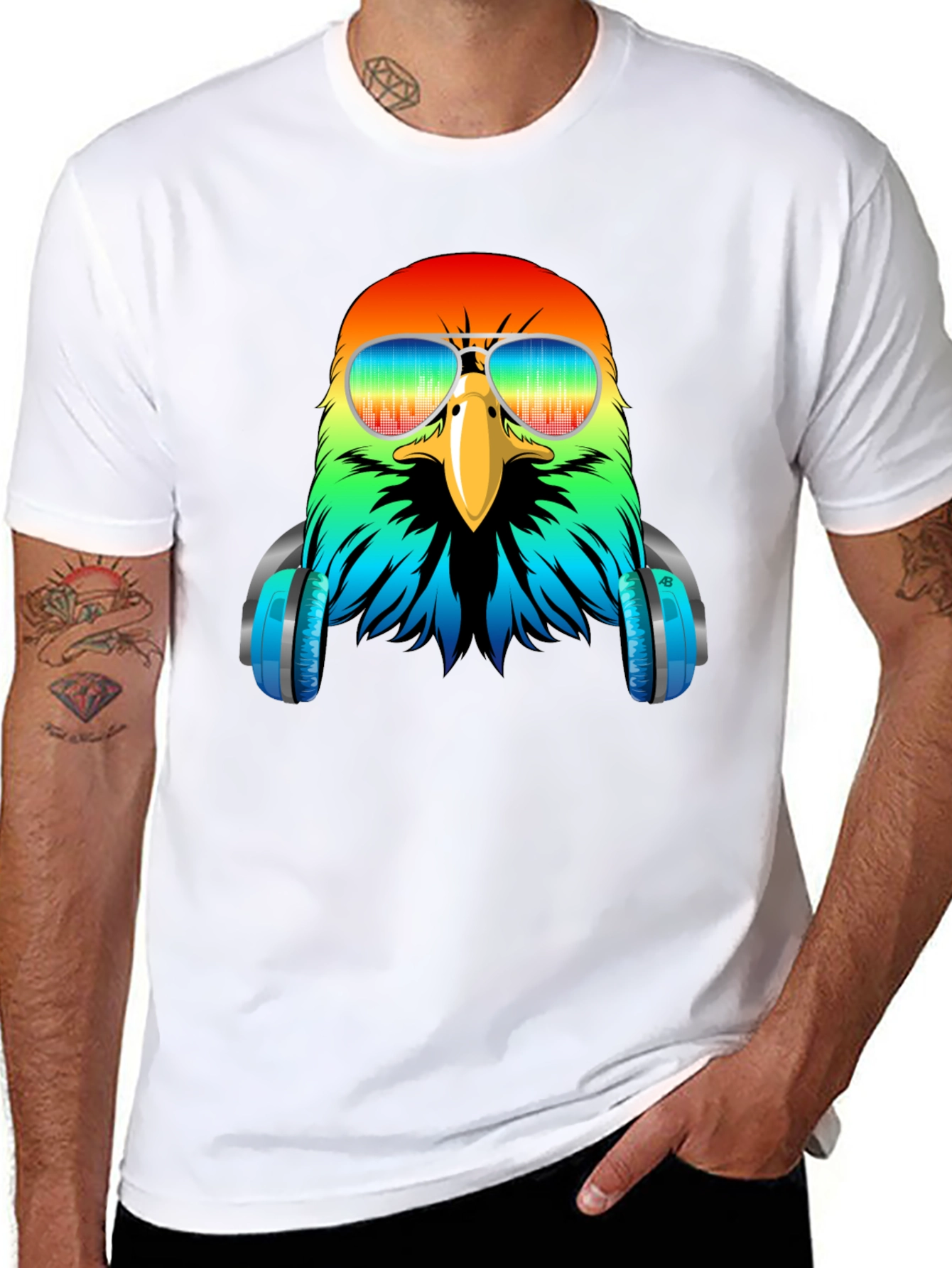 Cool Eagle DJ T-Shirt - Colorful Bird with Headphones