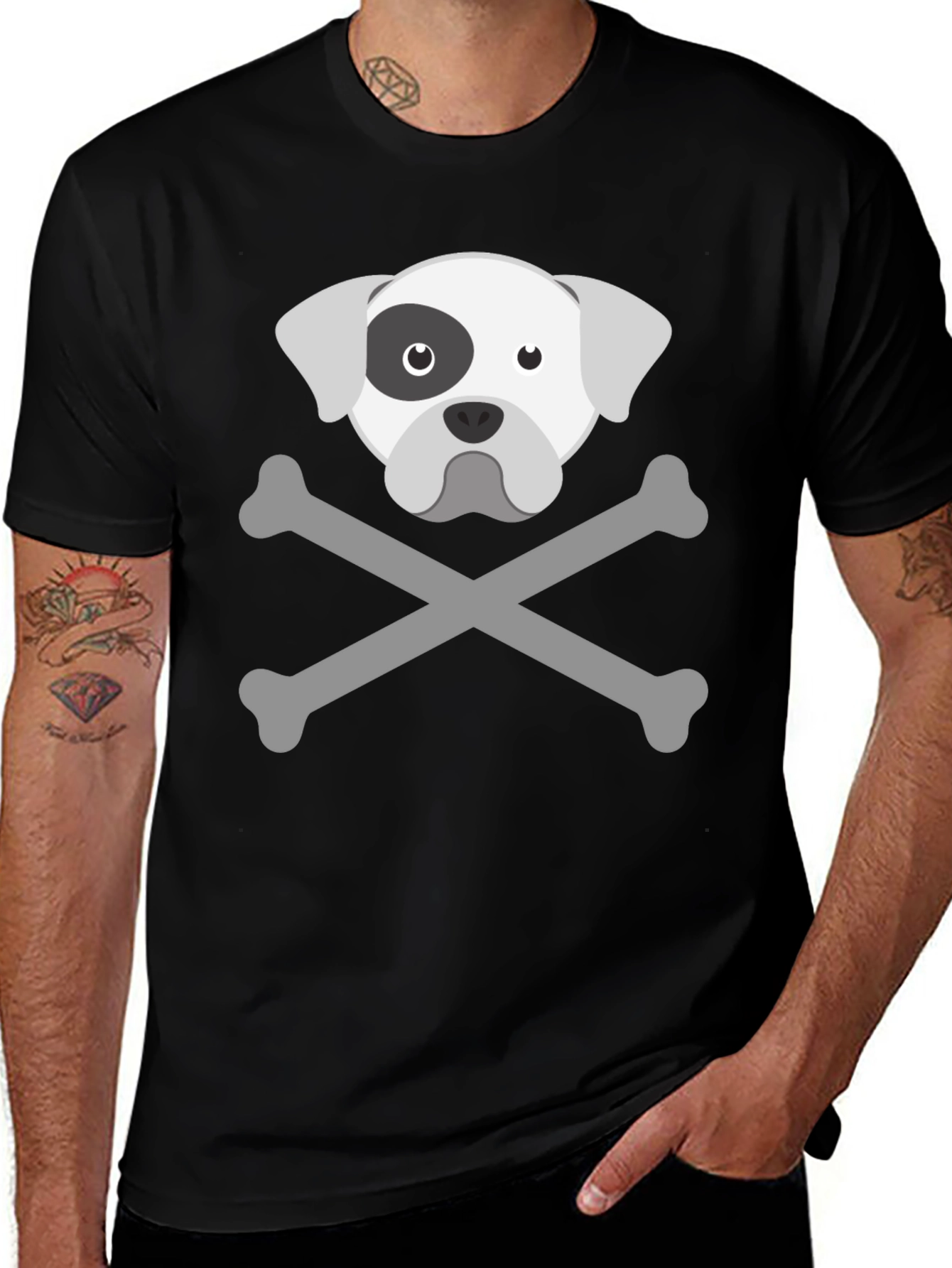 Dog Skull & Crossbones Graphic Tee - Mens Black T-Shirt