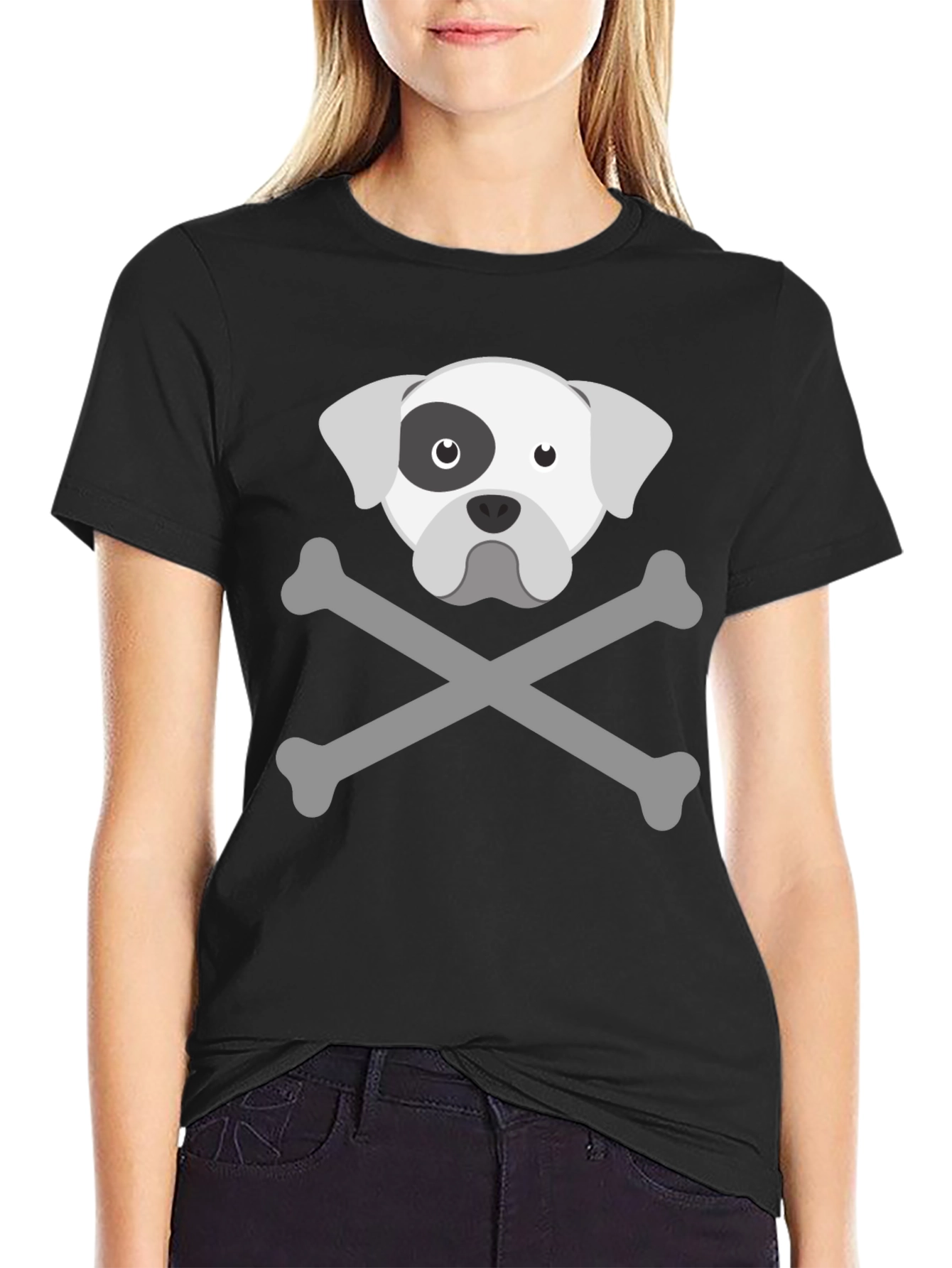 Dog Skull & Crossbones Graphic Tee - Mens Black T-Shirt