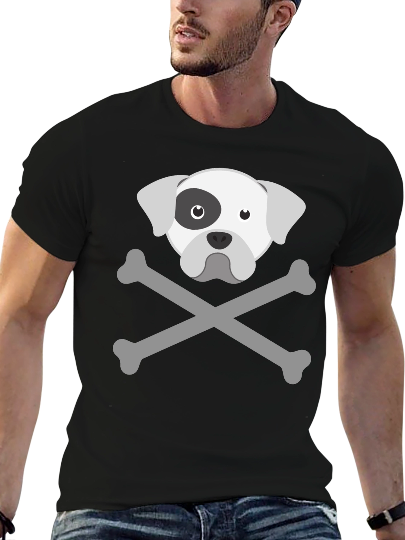 Dog Skull & Crossbones Graphic Tee - Mens Black T-Shirt