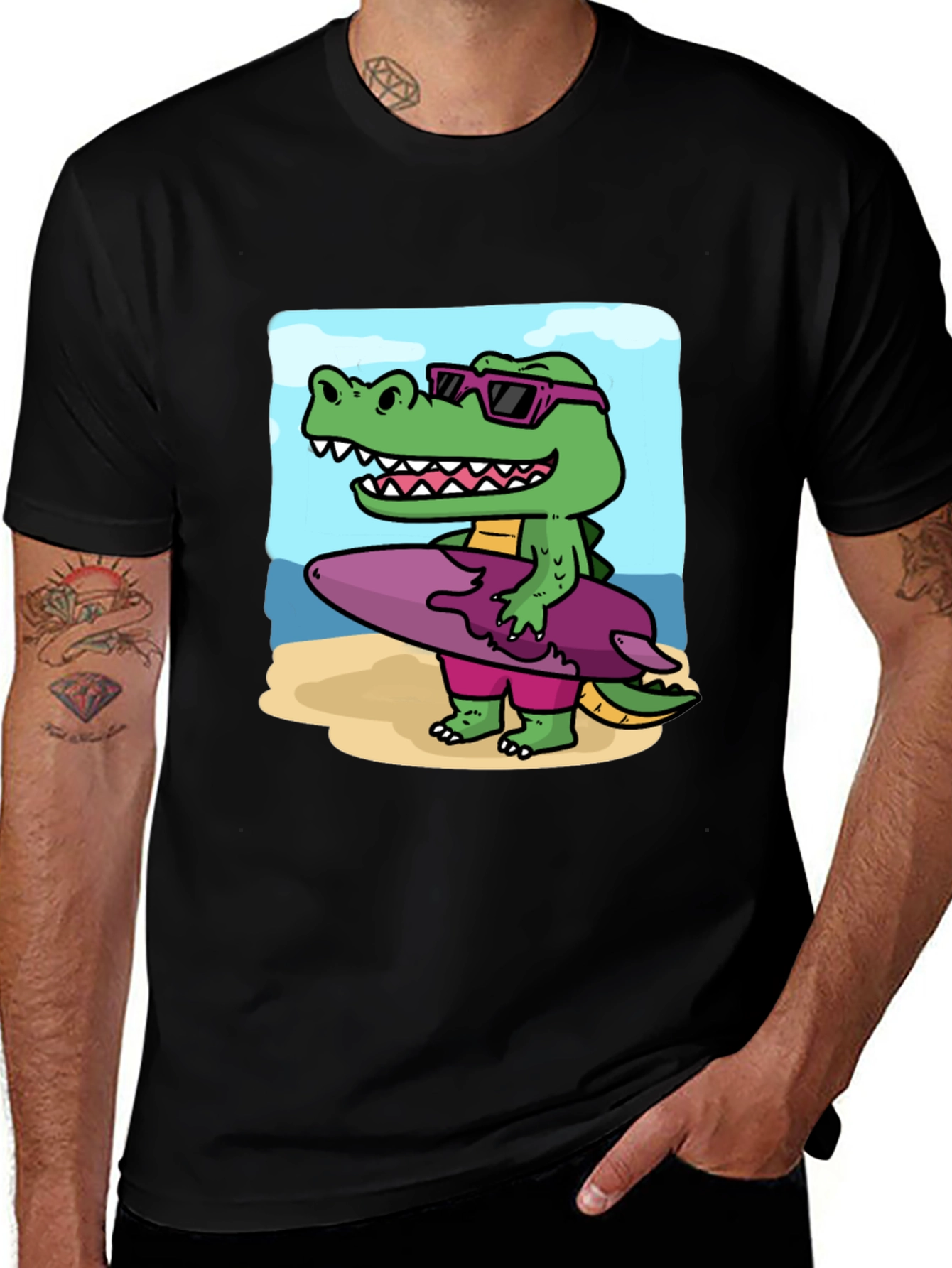 Cool Crocodile Surfer Graphic Tee