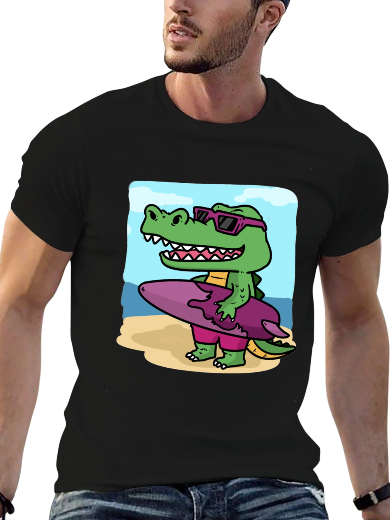 Cool Crocodile Surfer Graphic Tee