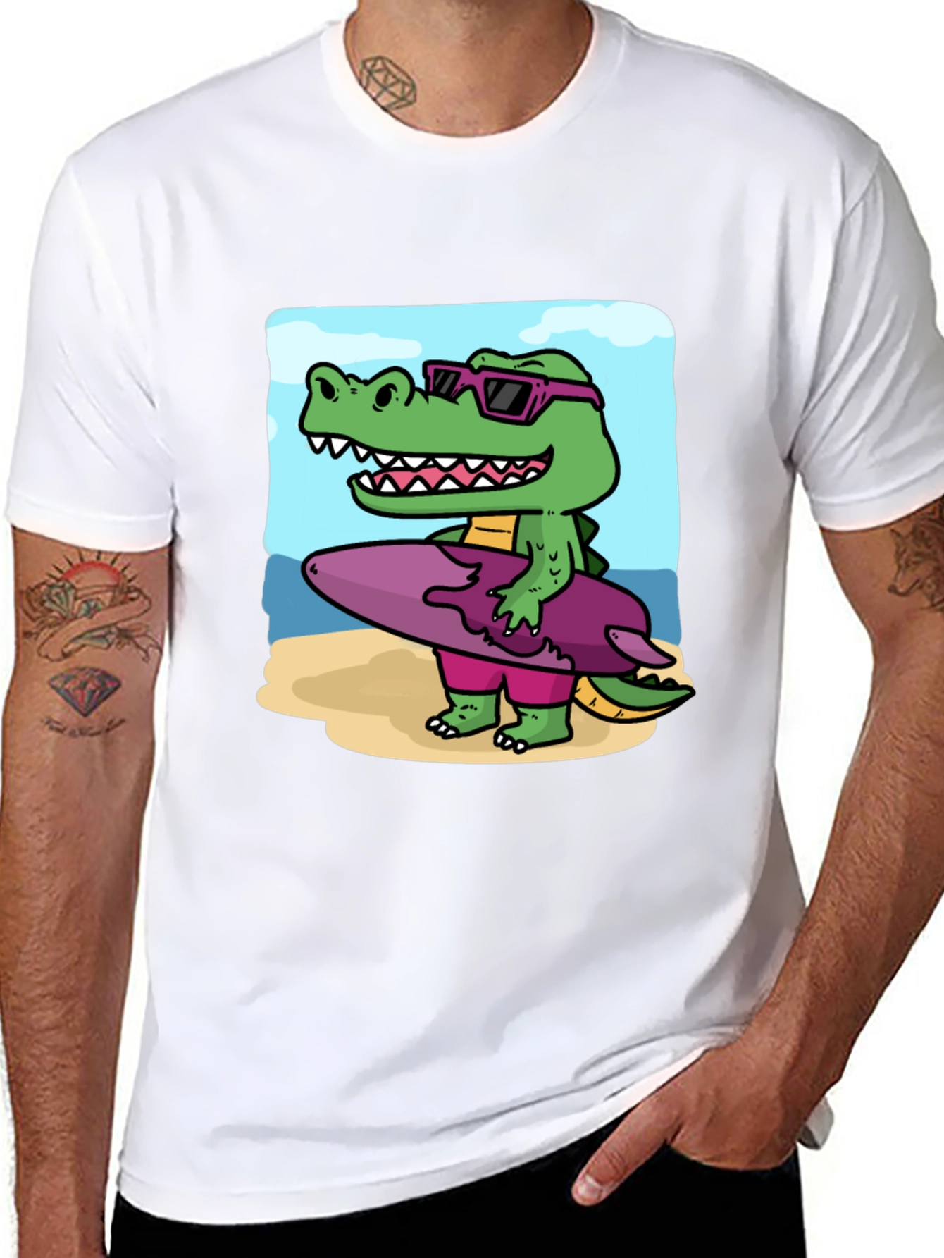 Cool Crocodile Surfer Graphic Tee