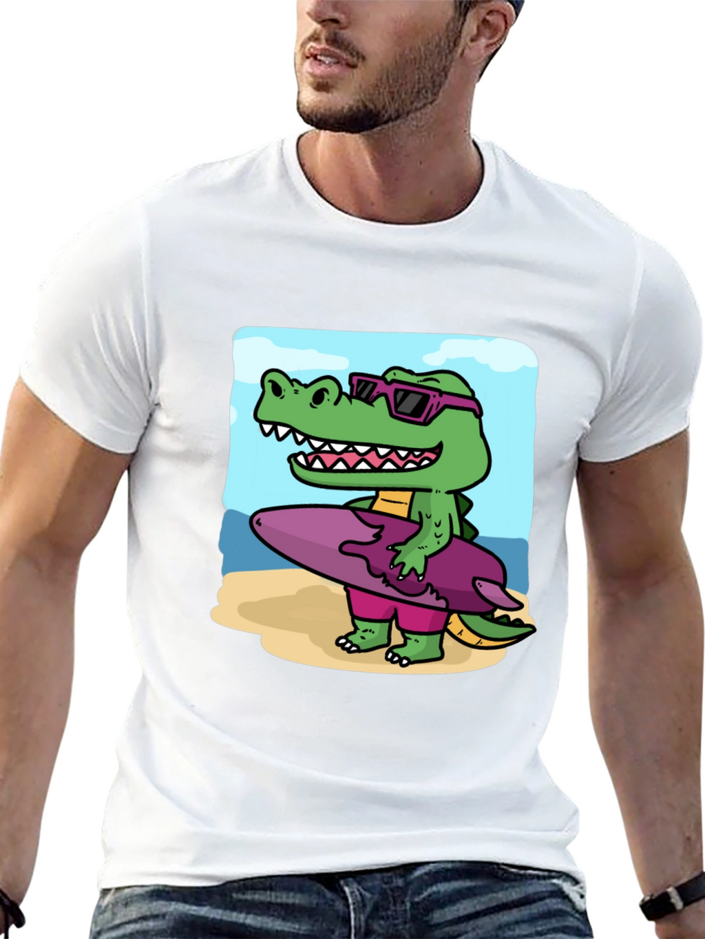 Cool Crocodile Surfer Graphic Tee