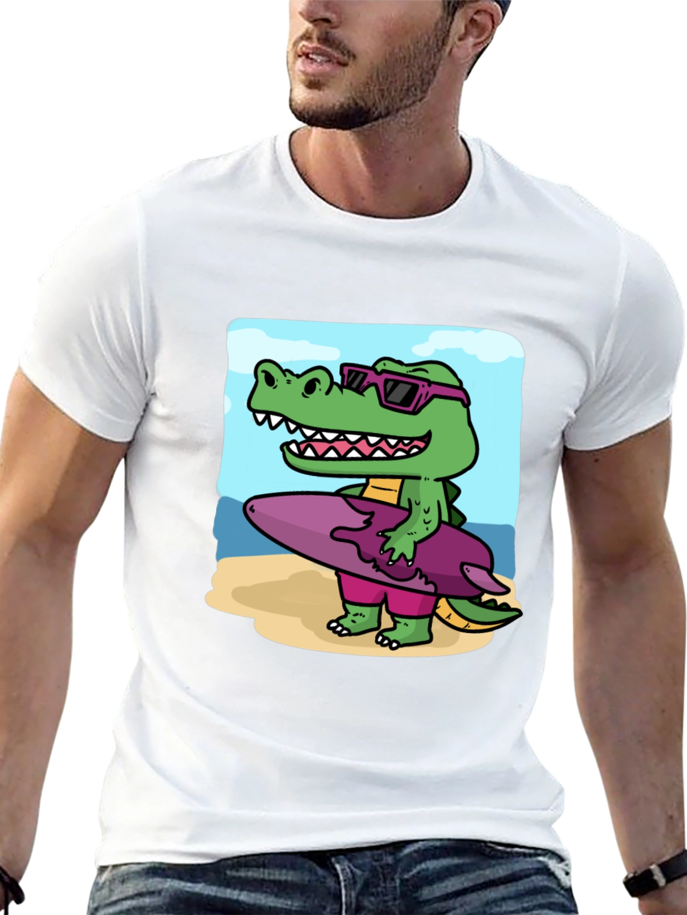 Cool Crocodile Surfer Graphic Tee