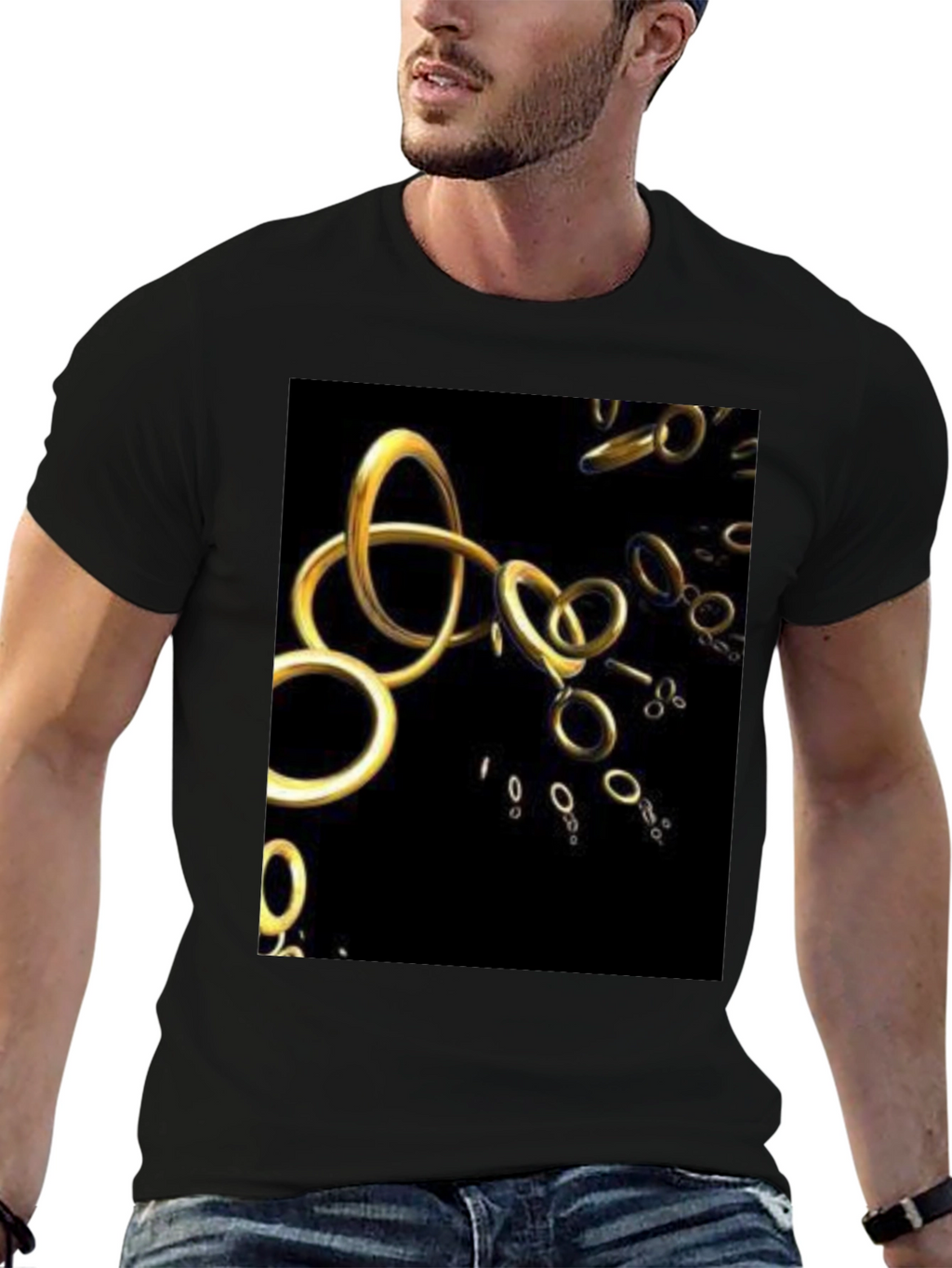 Golden Rings Graphic Black T-Shirt