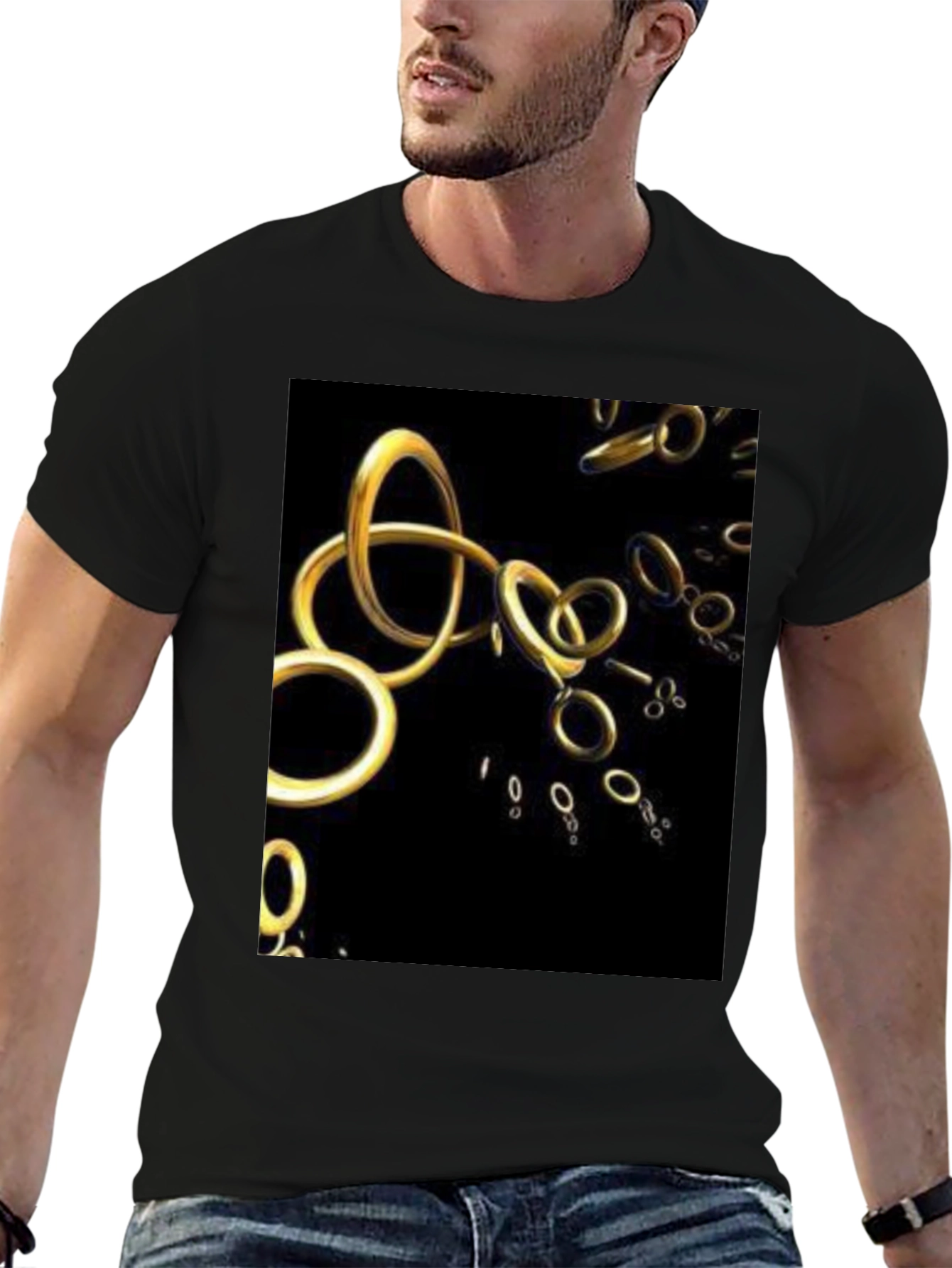 Golden Rings Graphic Black T-Shirt