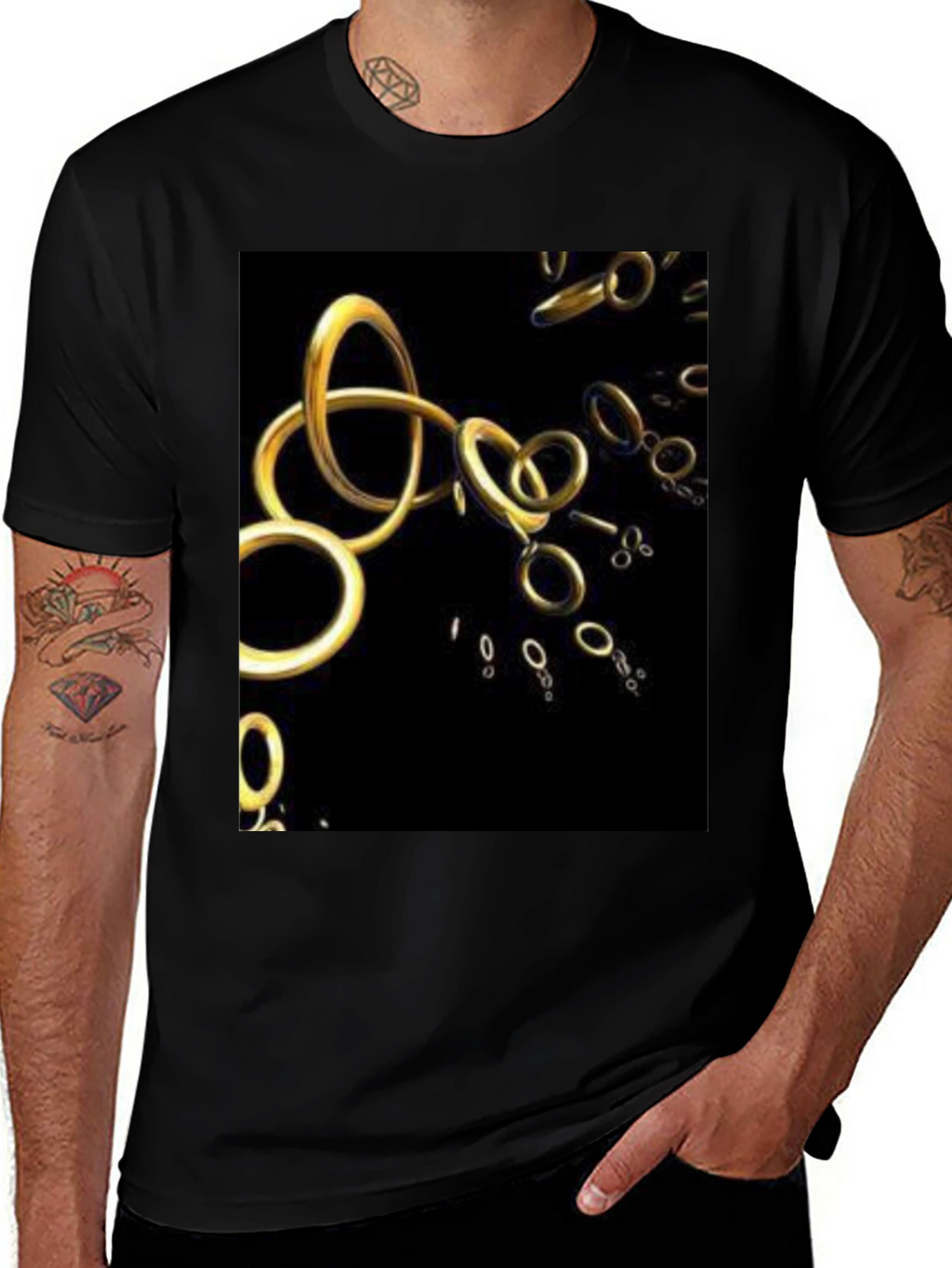 Golden Rings Graphic Black T-Shirt