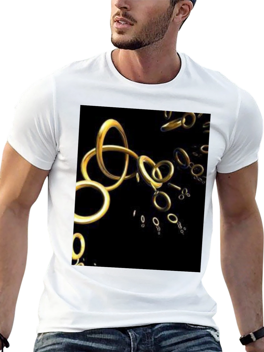 Golden Rings Graphic Black T-Shirt