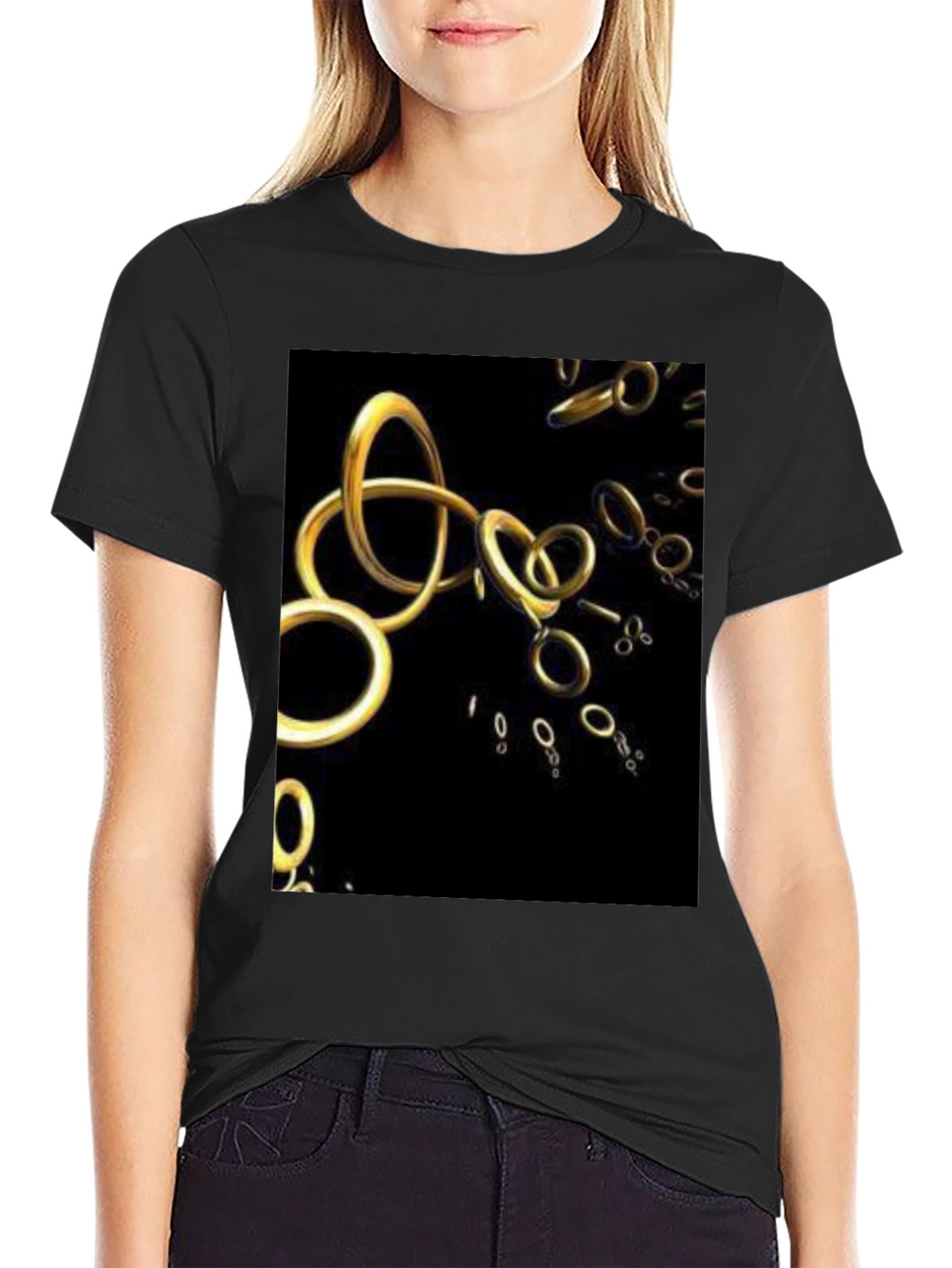 Golden Rings Graphic Black T-Shirt