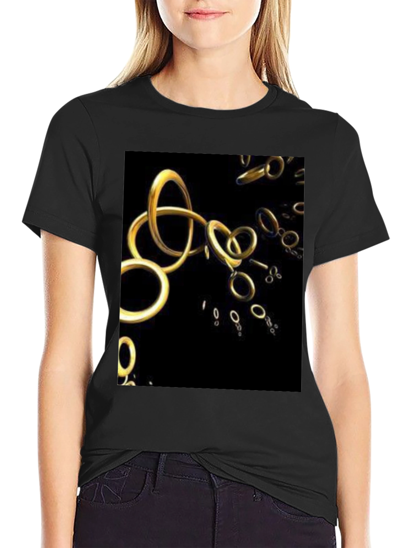 Golden Rings Graphic Black T-Shirt
