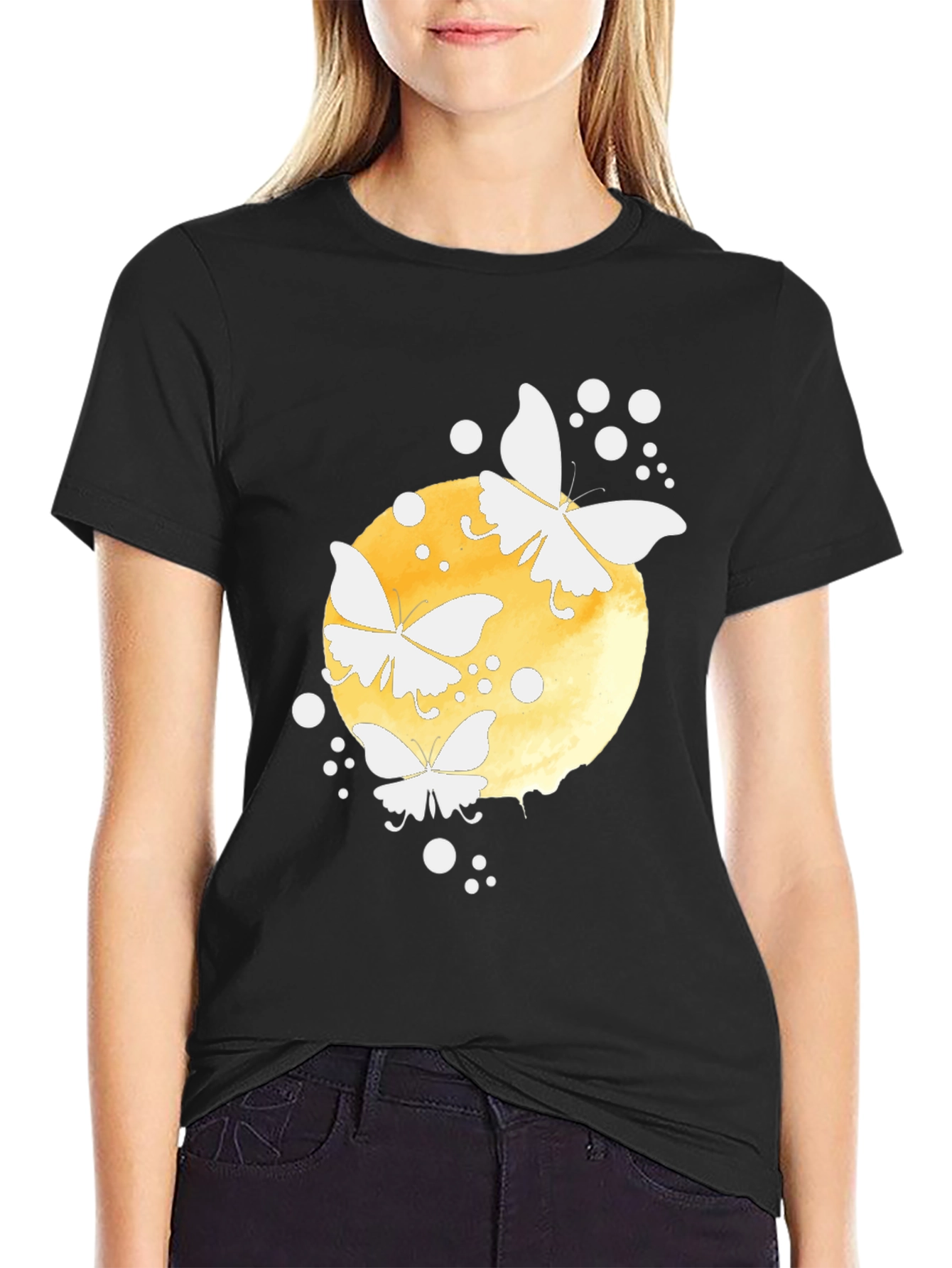 Butterfly Moon Graphic Tee - Black Cotton Blend