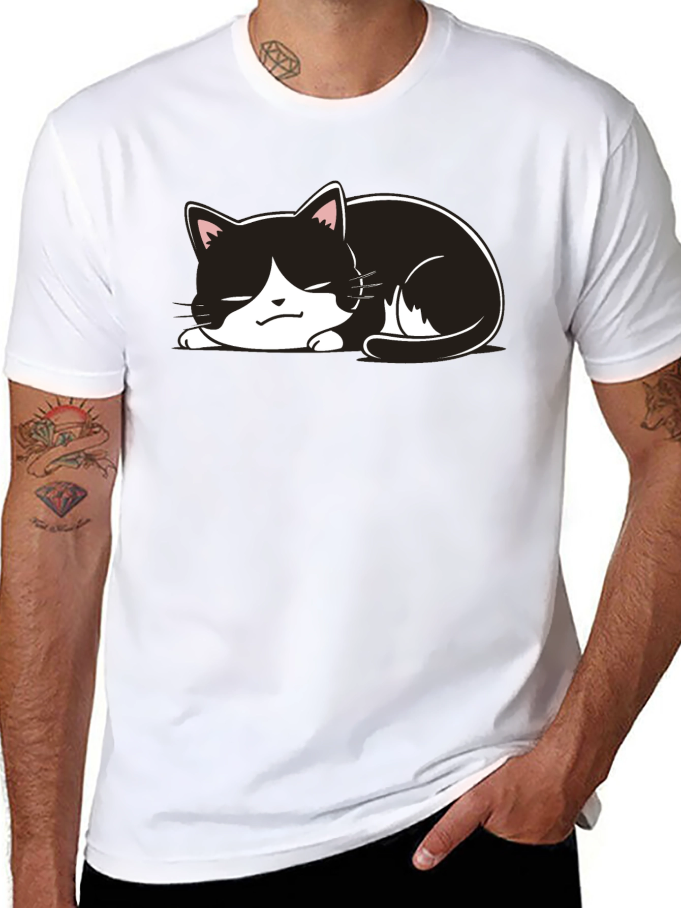 Cute Cat Nap T-Shirt - Black