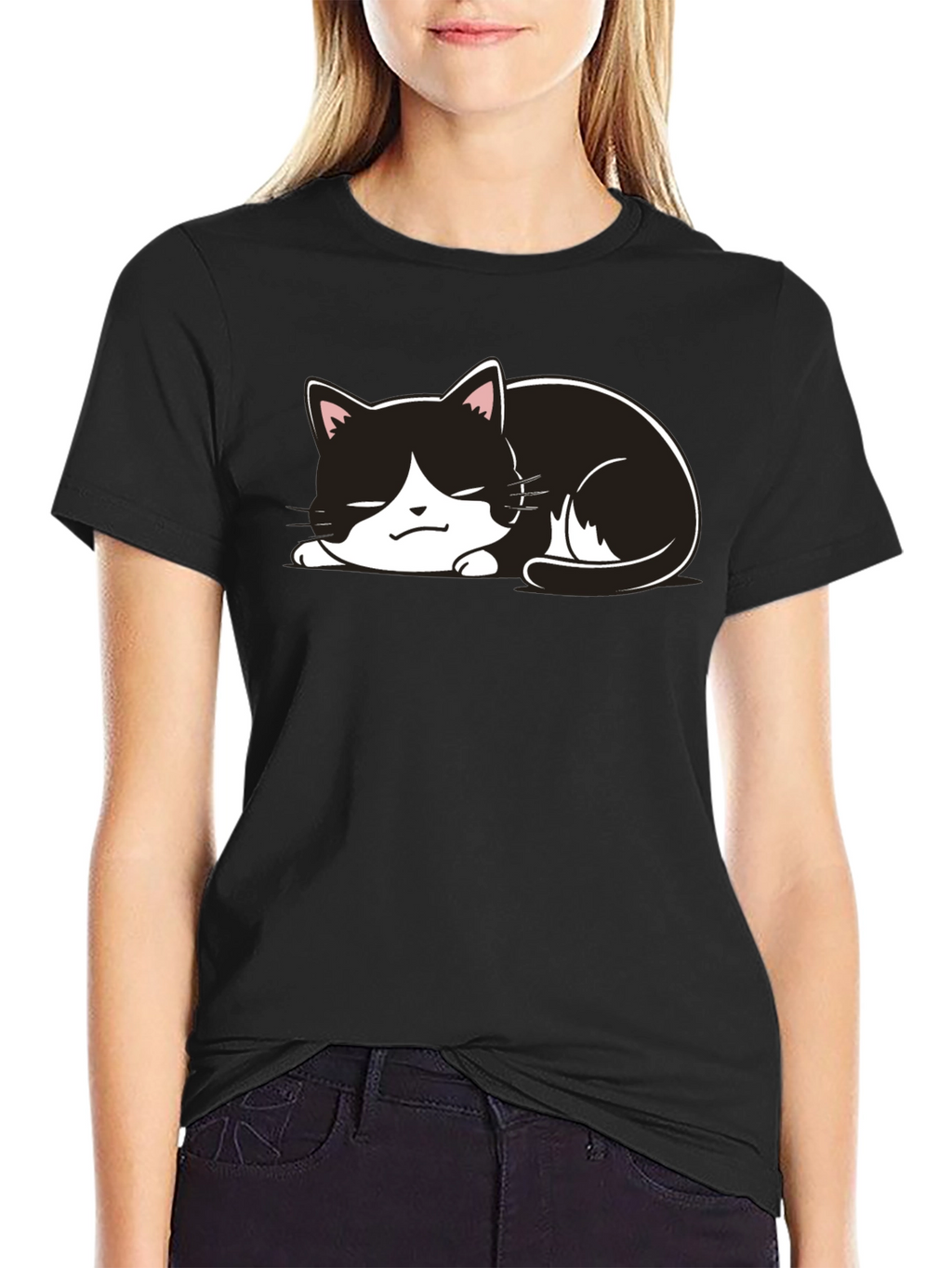 Cute Cat Nap T-Shirt - Black