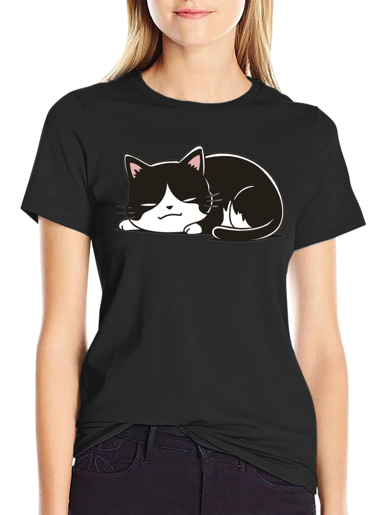 Cute Cat Nap T-Shirt - Black
