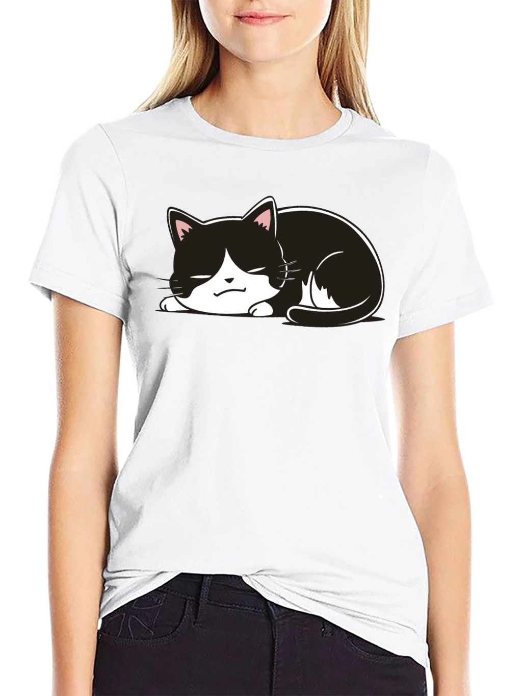 Cute Cat Nap T-Shirt - Black